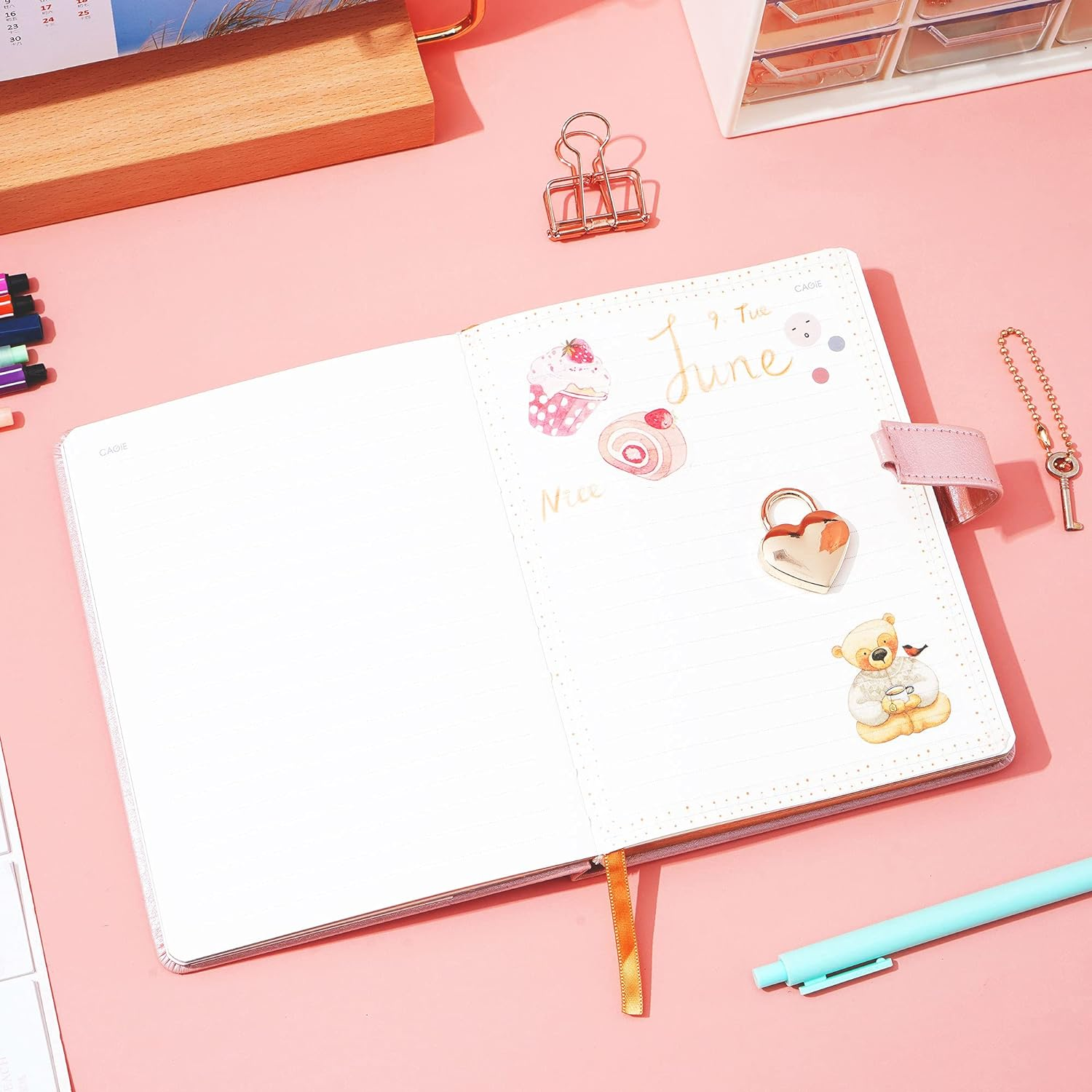 CAGIE Lock Diary for Girls with 2 Keys, Diary with Lock for Girls Ages 8-12, Heart-Shaped Locked Journal for Women, Gold Edged Pages 5.3 X 7 Inch image number 3