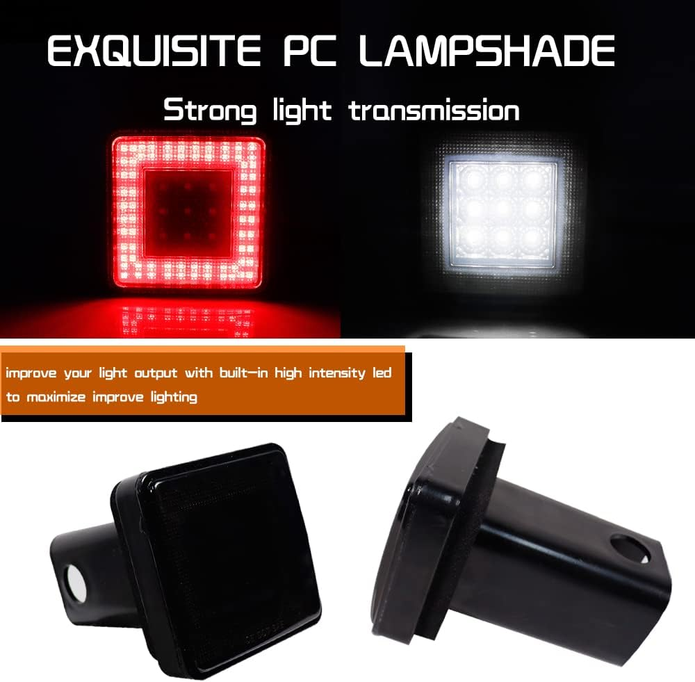 Tonsya 3-In-1 Smoked Lens Universal LED Hauling 2" Receiver Compatible with Truck SUV RV Trailer Rear Bumper Driving Lamp Brake Tail Reverse Tow Hitch Cover Light - Red Lens Led image number 6