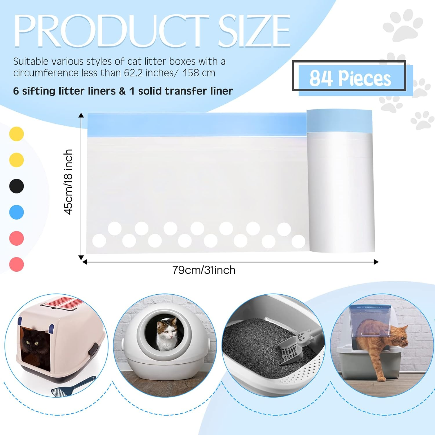 Jutom 28 Count Sifting Litter Box Liners, Drawstring Jumbo Sifting Cat Litter Bags with Holes, 31 X 18 Inch 22 Lb Capacity Portable Thick Scratch Resistant Drawstring Bags for Pet Cats image number 6