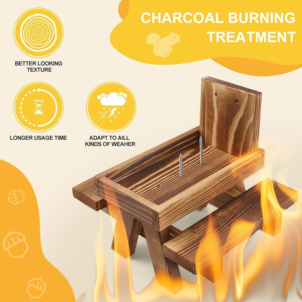 HYAVIA Wooden Squirrel Feeder with Umbrella &ndash; Picnic Table Design with Corn Holder, Hanging Chipmunk Feeding Station for Outdoors, Solid Screwed Wood image number 5