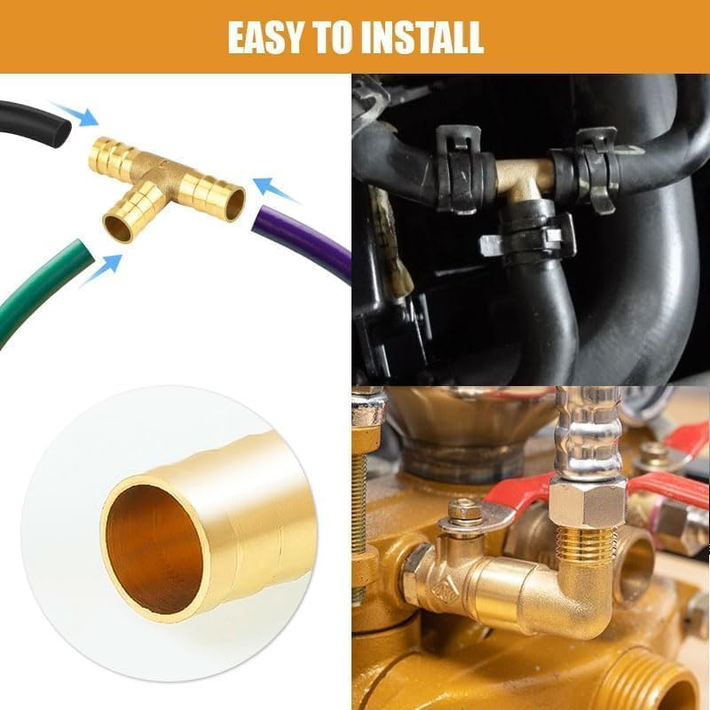 Liyquint 2Pcs Brass Barbed Connector 3-Way Y-Shaped - Heavy Duty Fuel/Hose Splitter, Universal Gas/Water/Oil Fittings for Garden/Irrigation/Boiler Systems (8Mm) image number 2