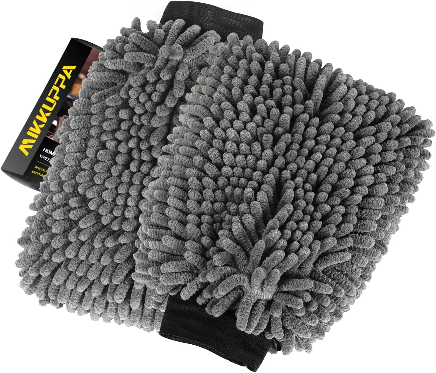 MIKKUPPA Car Wash Mitt Microfiber - Double-Sided Chenille Scratch Free Mitt with Waterproof Inner for Car Washing Home Cleaning (Gray, 2Pack, 10'' X 7'')