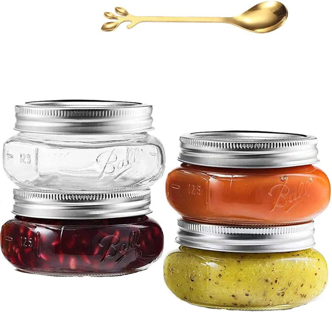 RROAD Mason Jars 8 Oz - 4 Pack Glass Canning Jars with Silver Airtight Lids and Band Small Mason Jars, Honey Canning, Jam Canning, Jelly Canning,With 1Pc Spoon image number 1