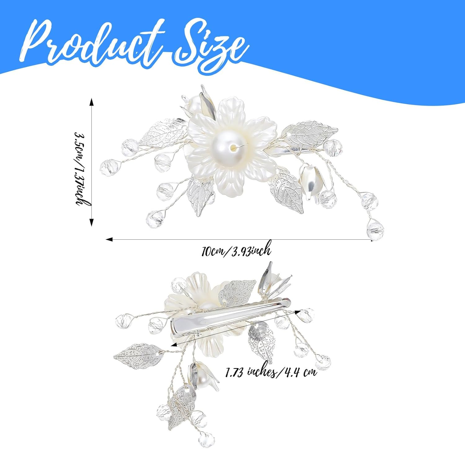 Flower Hair Clips for Women, 2PCS White Flower Clips Silver Leaf Vine Floral Girl Hair Accessory, Pearl Hair Accessories for Brides and Wedding Women