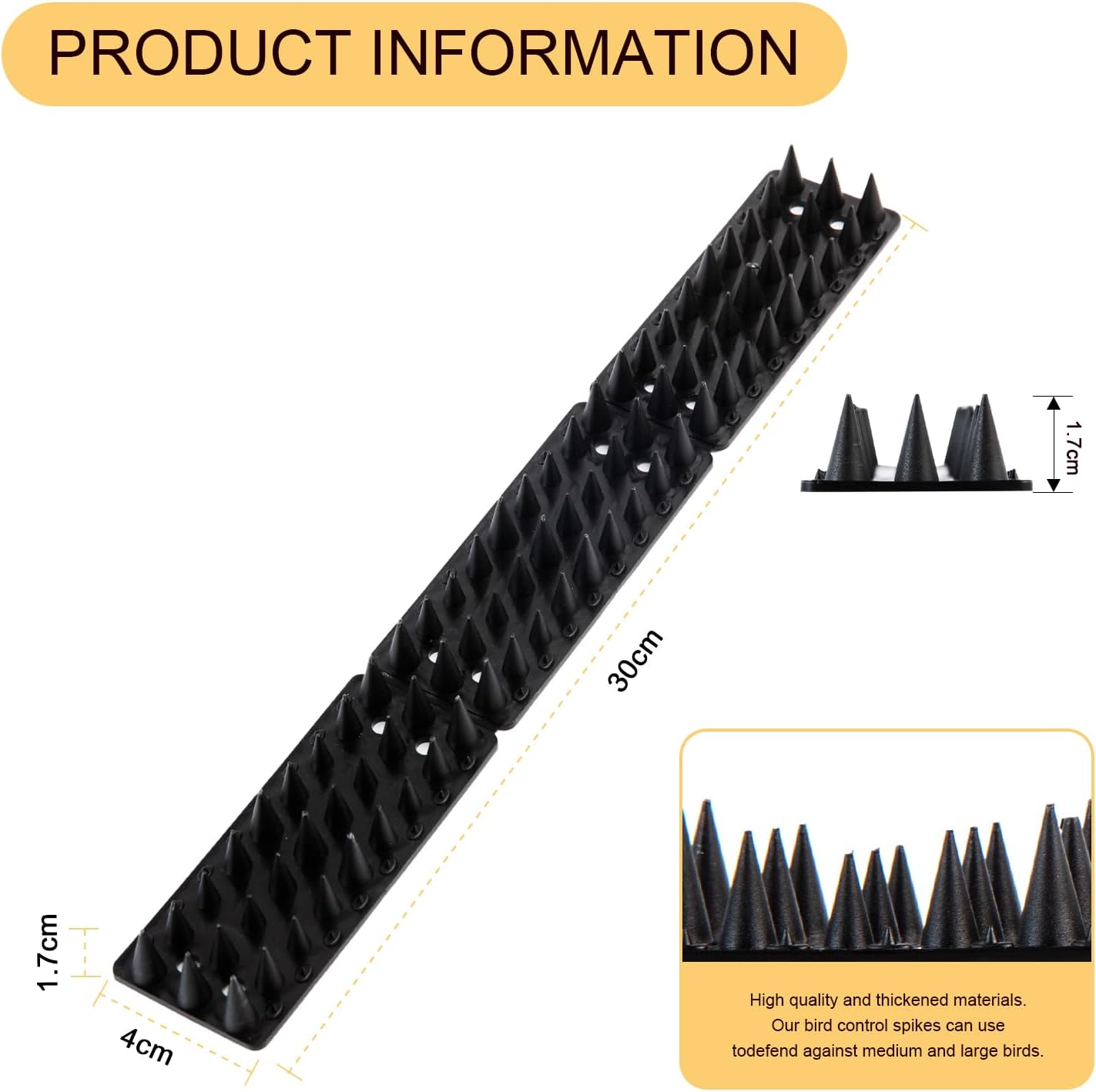 OFFO Bird Spikes,Pigeon Spikes for Pigeon Deterrent to Keep Bird or Cat Animals Away, Fence Wall Spikes of Bird Deterrent Covers 7.5M,Height 1.7Cm,Black