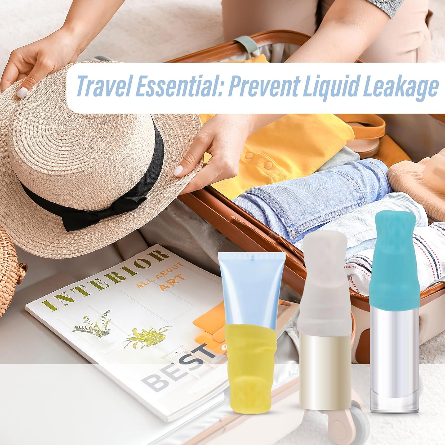 Fiohiros 10 Pack Silicone Bottle Covers, Travel Essentials for Women Men, Cruise & Plane Travel Accessories, Leak Proof for Shampoo, Lotion, Cosmetics, Fit Most Travel Size Bottles, 5 Colors image number 2