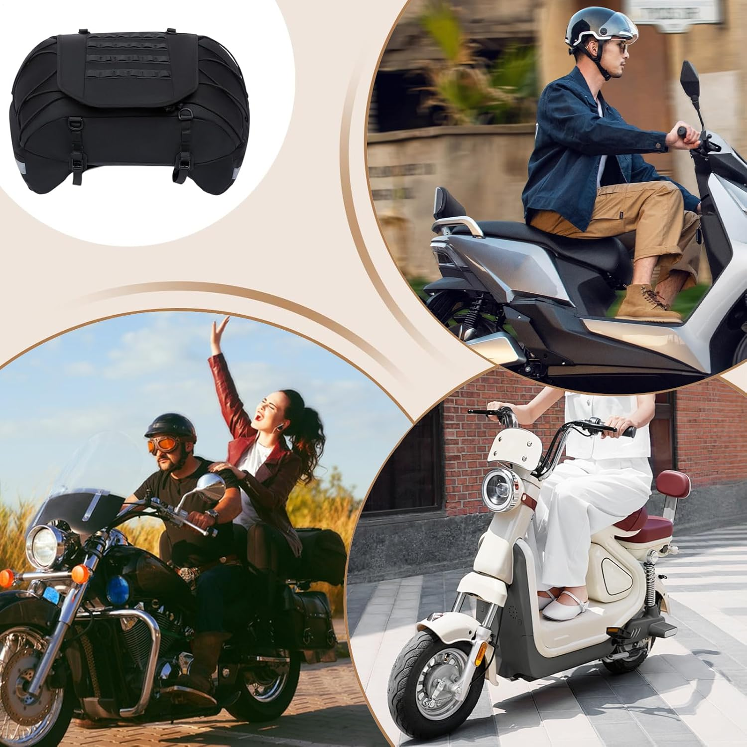 Rronnoy Rear Bag Motorcycle, Motorbikes Rear Seat Saddle Bag Waterproof, Adjustable Storage Saddlebag All-Weather Trunk Luggage for Travel Road Trip Cycling Touring Night Rainy Days image number 4