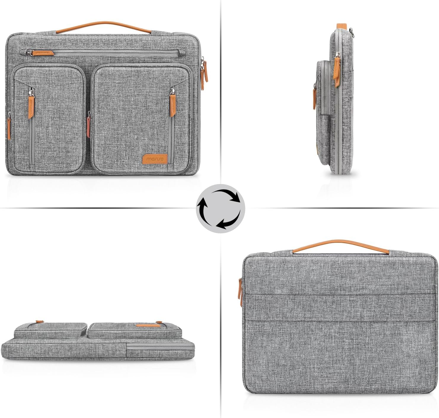 MOSISO 360 Protective Laptop Sleeve Case 15-15.6 Inch, Computer Bag Compatible with Macbook Pro 16, HP, Dell, Lenovo, Asus Notebook, Side Open Carrying Bag with 5 Accessory Pockets&Belt, Gray