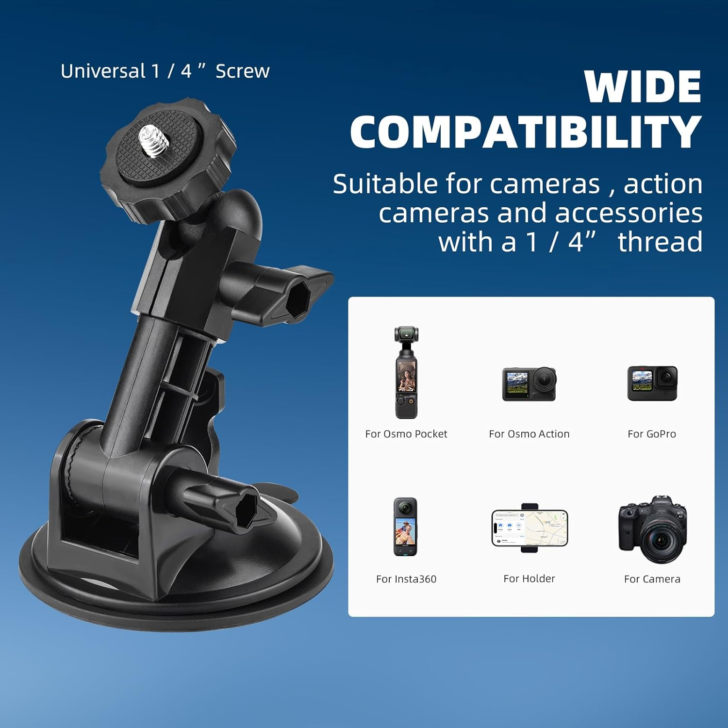 Pocket 3 Suction Cup Mount, Car Windshield Window Dash Holder Kit with Expansion Adapter for Insta360 X4 X5 X3 Go 3S for Gopro Max Mini Hero 13 12 11 10 9 Pocket 3 2 Action 5 Pro 4 Accessories image number 3