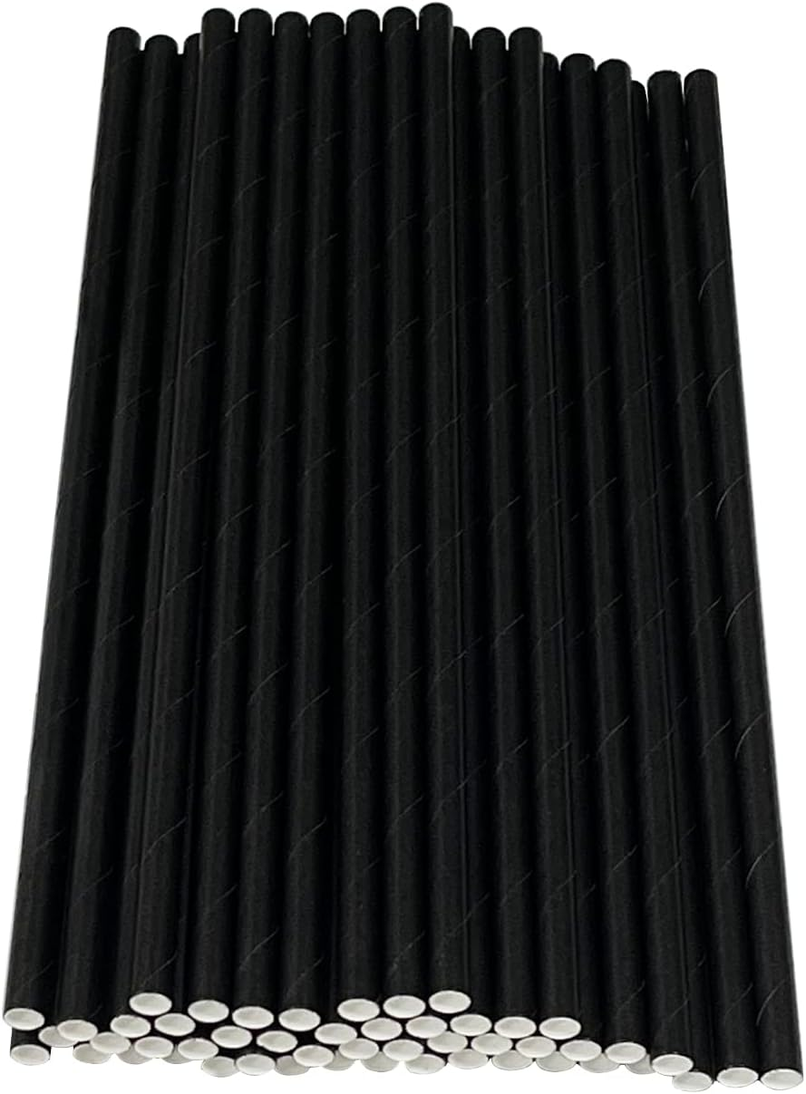 50Pcs Paper Drinking Straws, Biodegradable Paper Straws for Drinking Cocktail, Coffee, Cold Drinks (Black)
