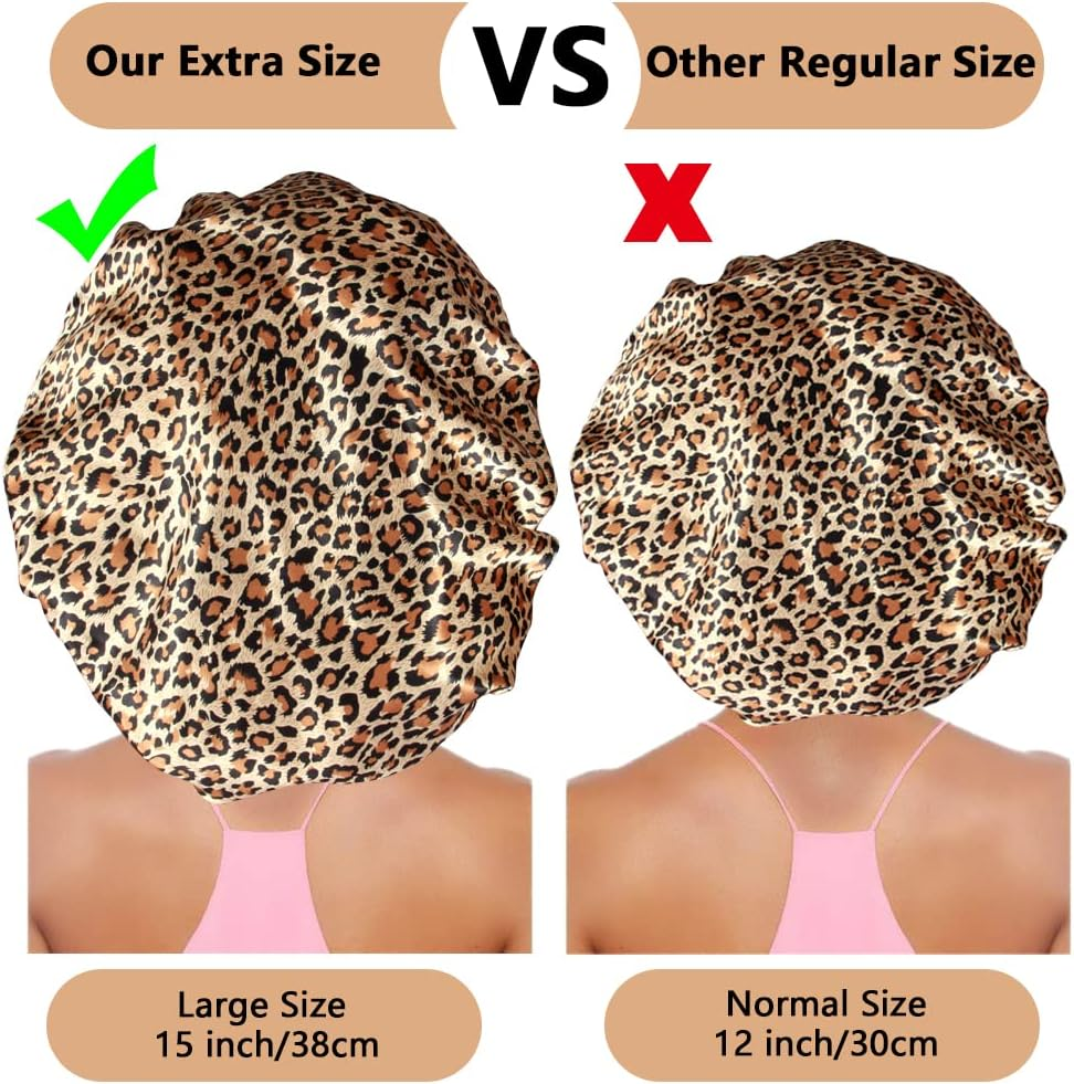 3PCS Extra Large Satin Bonnets for Sleeping, Hair Bonnets for Black Women Braids Curly Hair - B-Black, Purple, Teal image number 4