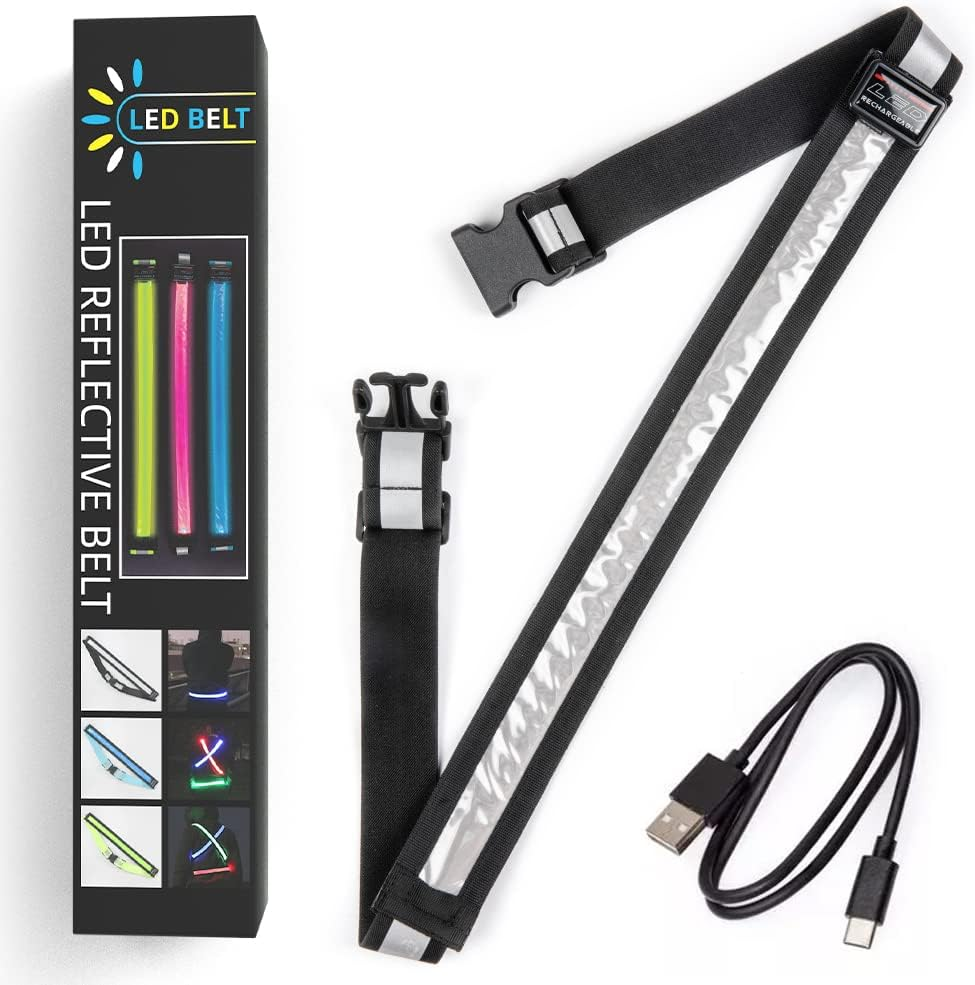 LED Reflective Running Gear,High Visibility Reflective Belt Sash with Safety Light,Usb Rechargeable Adjustable Size Night Reflective Accessories for Night Outdoor Running Walking image number 6