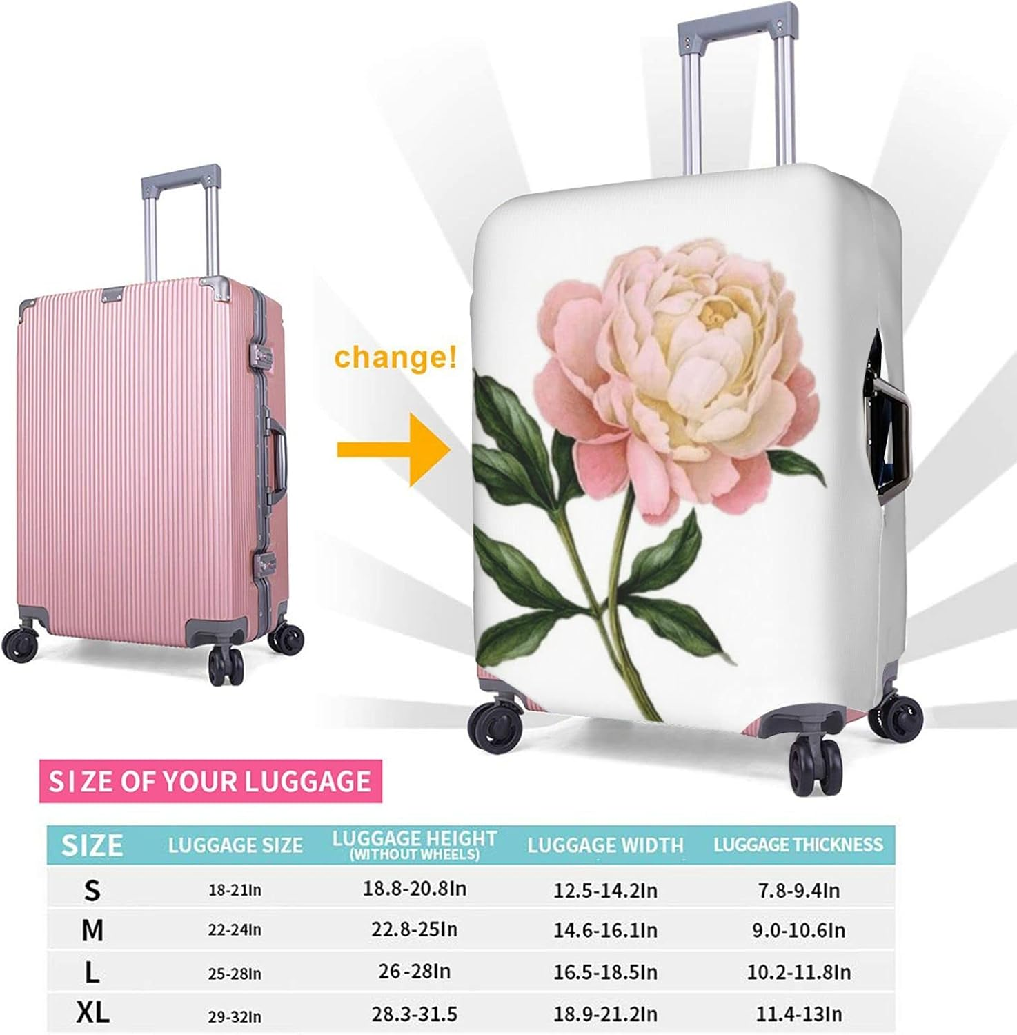 Peony Luggage Cover Anti-Scratch Suitcase Protector Fits 18-32 Inch Luggage image number 1