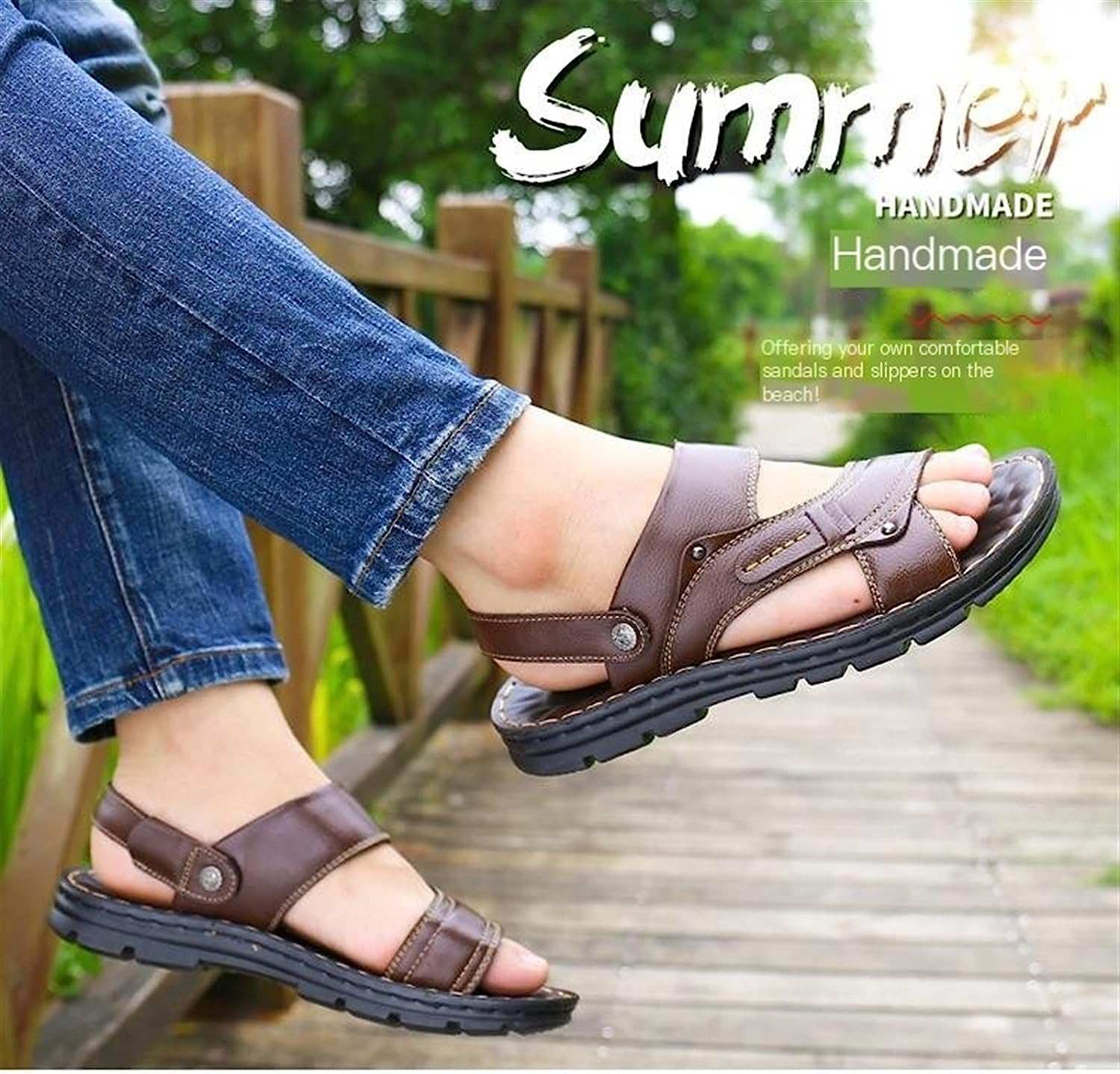 Summer Style Men Shoes Leather Beach Shoes Thick-Soled Anti-Skid Dual-Use Casual Men Sandals Three-Color Shoes (Color : Brown, Size : 8) image number 1