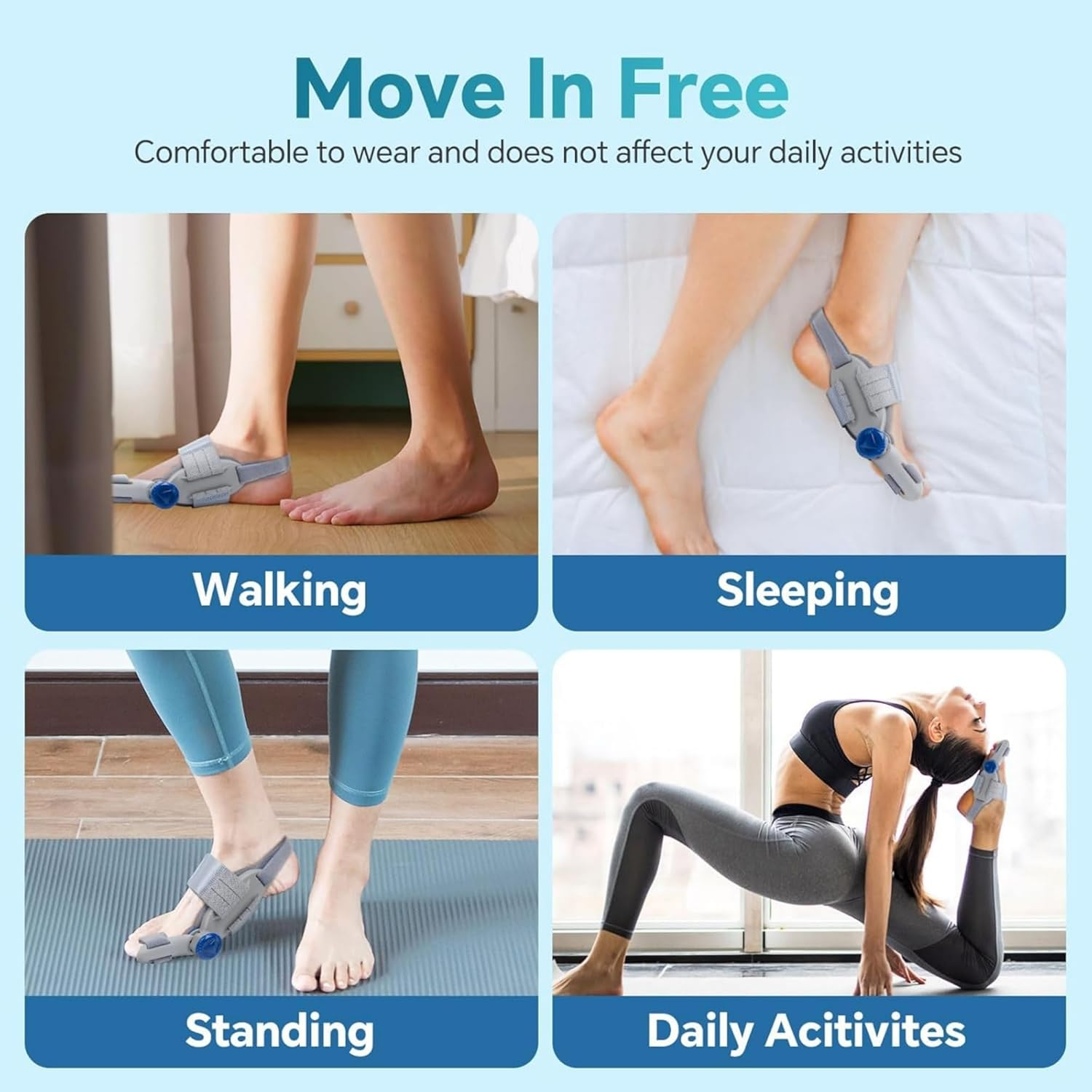 Bunion Corrector for Women & Men, Adjustable Bunion Corrector with Soft Gel Pad, Anti-Slip Toe Separators for Bunion Relief, Toe Straightener, Suitable for Left and Right Feet (Gray) - Gray image number 3