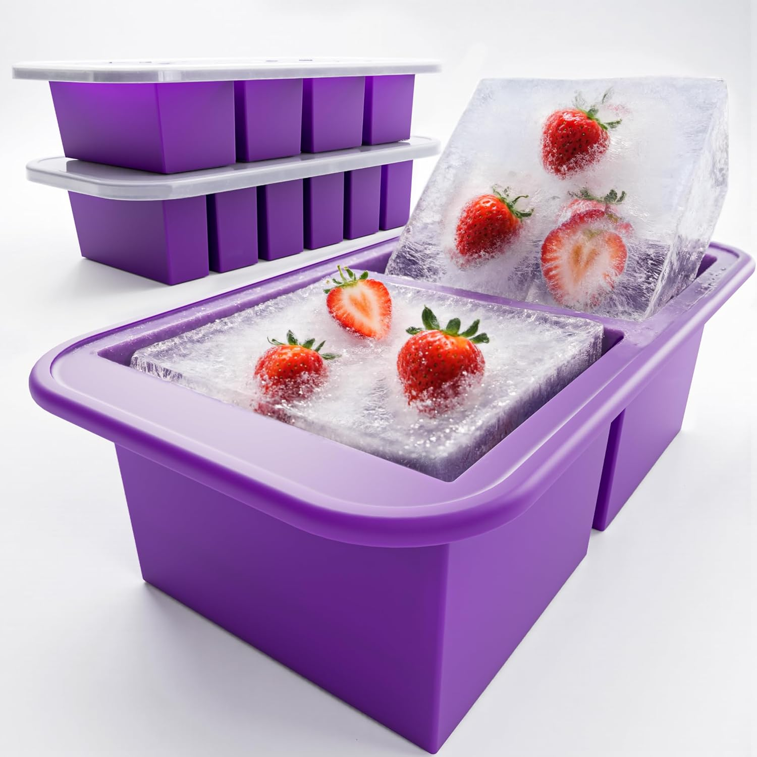 Dawntress Silicone Freezer Tray with Lid - 3Pack Soup Freeze Container Molds Gift Set, Kitchen Portion Food Storage for Freezing Sauce, Broth, Rice, Leftovers and Meal Prep, BPA Free - 1/2, 1, 2 Cup