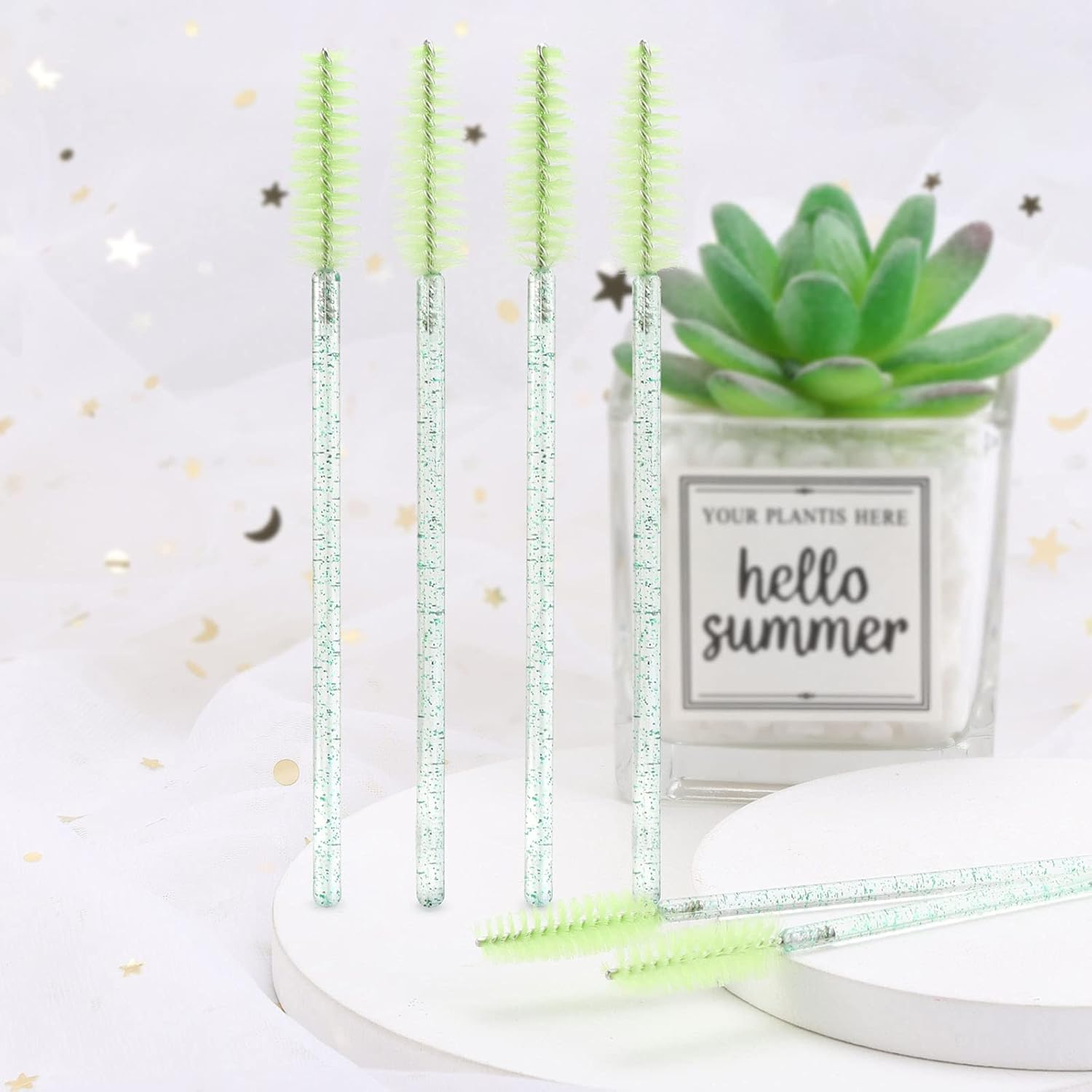 500 Disposable Mascara Wands Eyelash Brush Spoolies for Eyebrow Eye Lash Extension Pink - Black image number 3