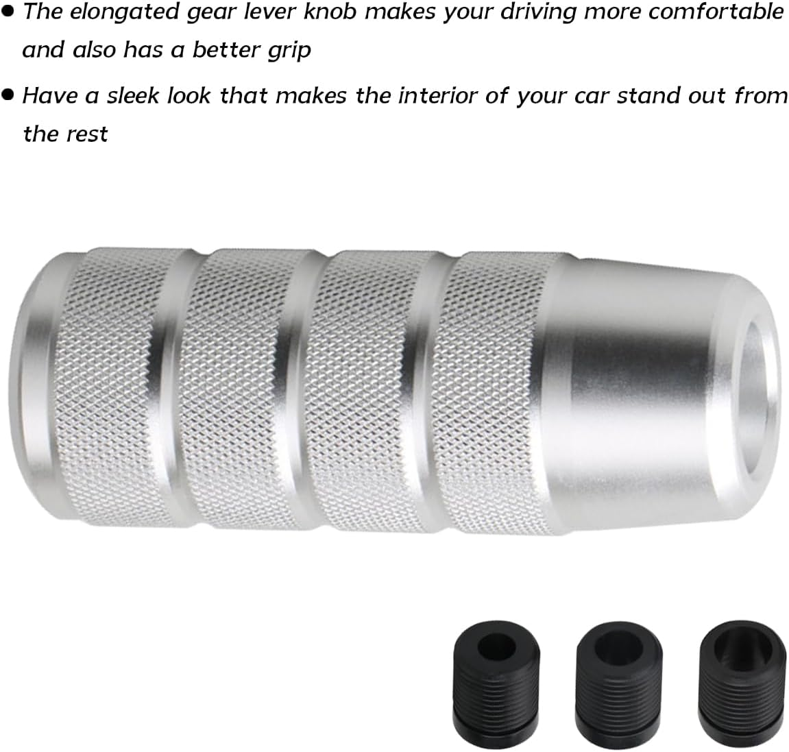 Osilly 95Mm/3.74" Car Shifter Knob, Aluminum Weighted Automotive Gear Shift Manual Knobs Lever with 3 Threaded Adapters M8 M10 M12 X 1.25, Universal for Vehicle（Silver） image number 4