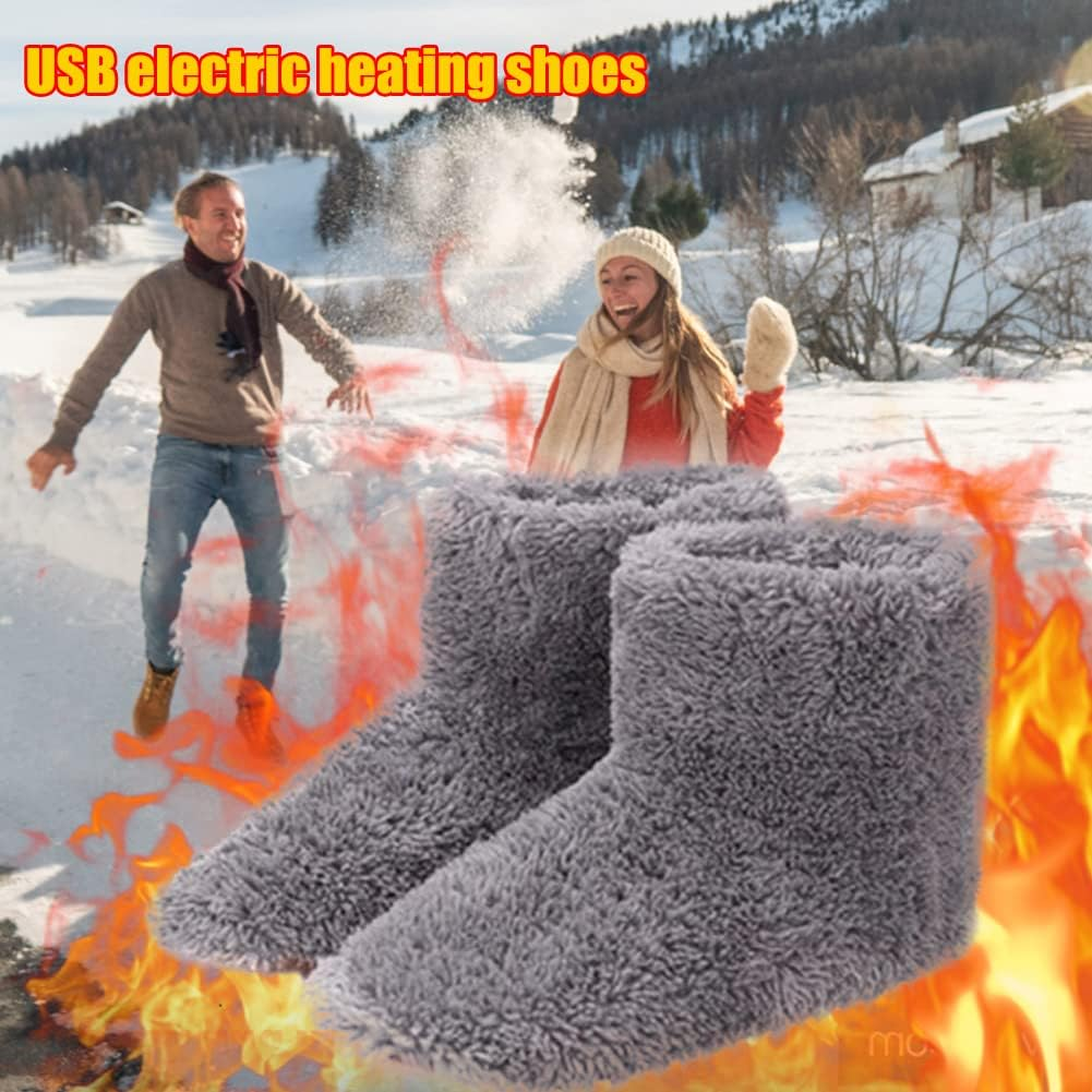 Electric Heated Foot Warmers Booties Deep-Penetrating Heat Feet Warmer Shoes Boots Slipper Fast Heating (Grey (Men:6.5-9.5))