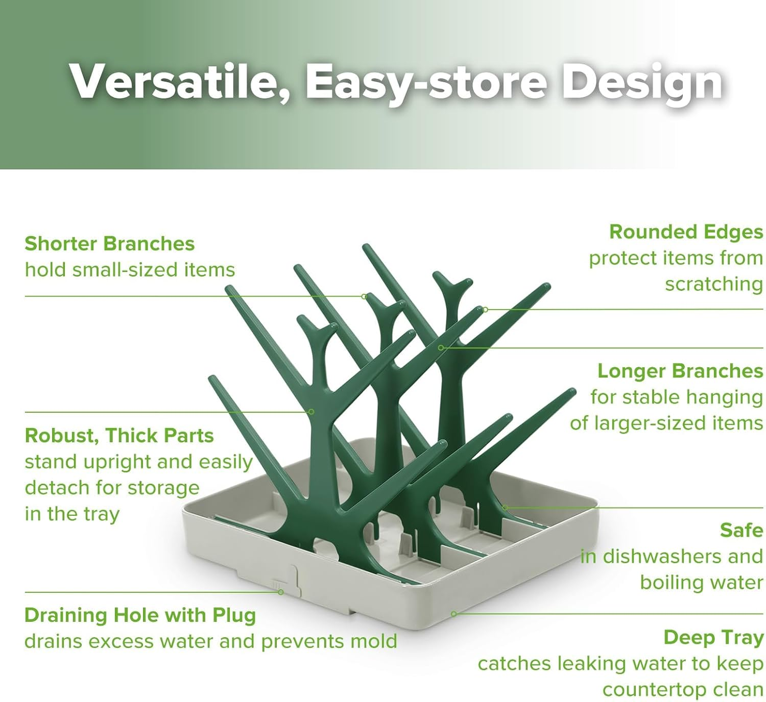 Haakaa Baby Bottle Drying Rack, Space Saving Bottle Drying Tree for Bottles/Pump Parts/Pacifiers and Other Baby Essentials, Easy-Store Dryer Rack Great for Home & Travel, BPA Free (Forest Green)