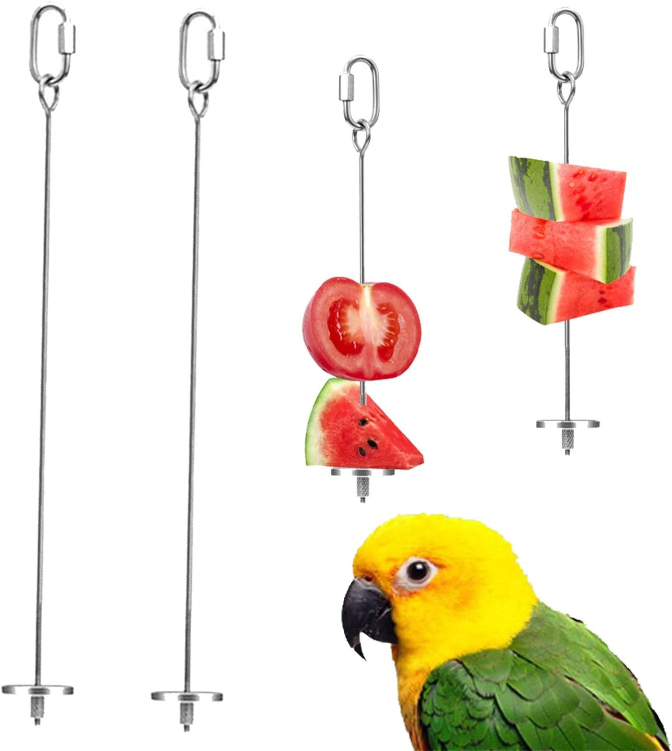 2 Pcs Bird Food Holder, Stainless Steel Bird Food Holder, Bird Cage Food Holder Parrot Fruit Vegetable Skewer Bird Cage Feeder Foraging Toy for Budgie Parakeet Macaw (Large) image number 1