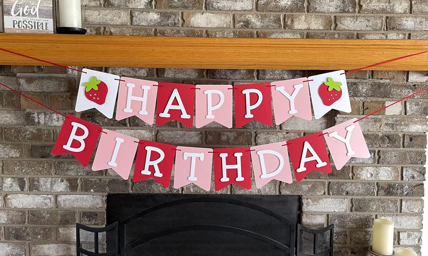 Confetti! First Birthday Strawberry Theme Strawberry Birthday Banner - Berry First Party Theme - 1St Birthday Decorations - Pink White and Red image number 4