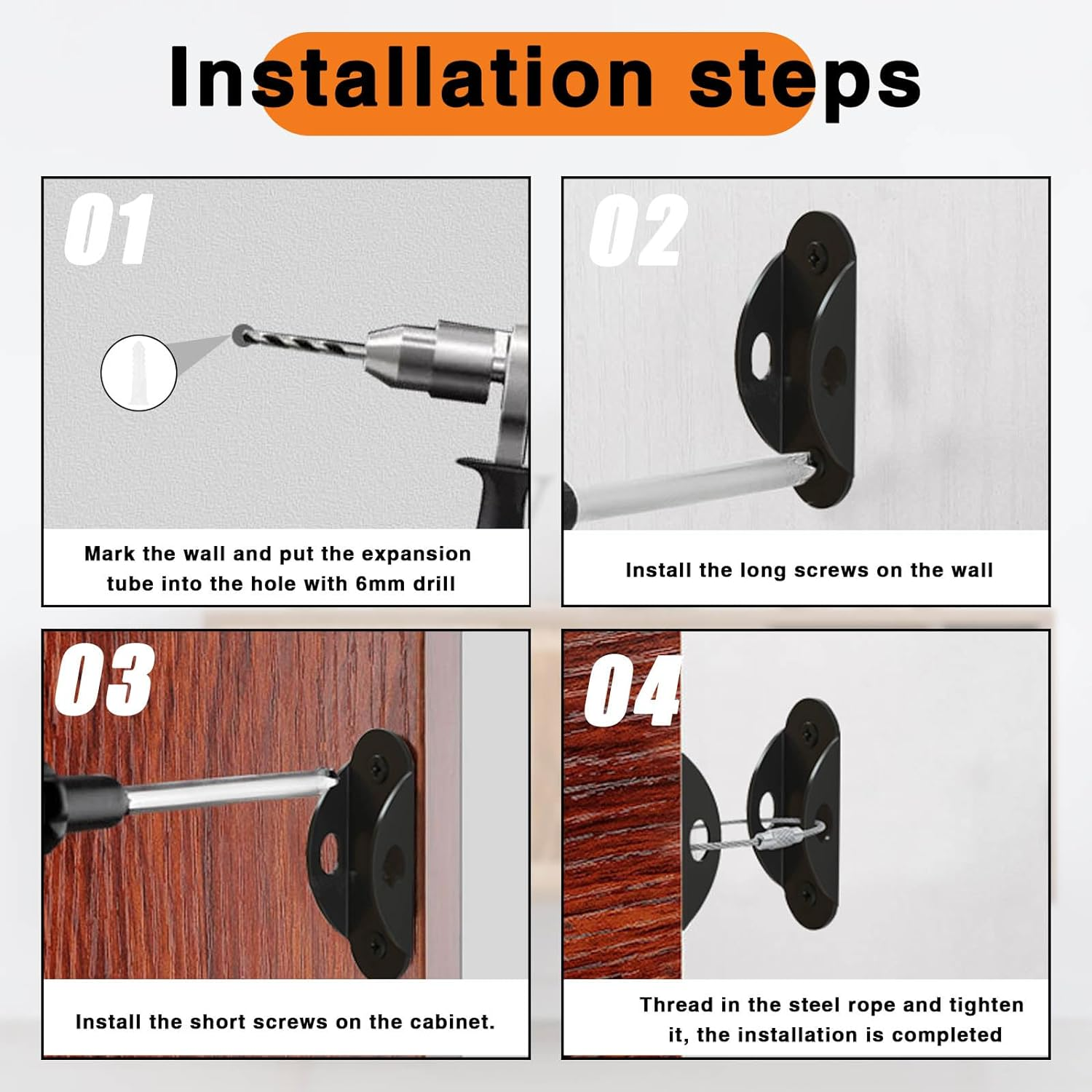 12 Pack Furniture Anchors, anti Tip Furniture Anchors with Furniture Wall Anchor, Furniture Straps Use to Prevent Falling and anti Tip, Wall Anchors for Furniture, Black. (Black) image number 4