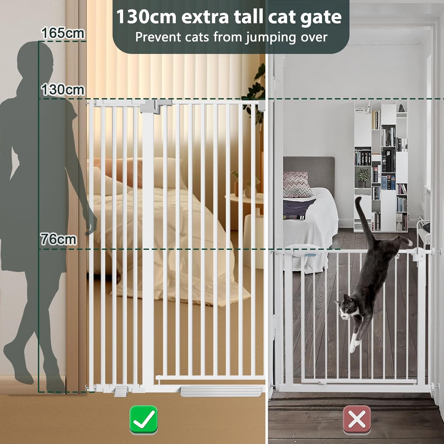130Cm Extra Tall Cat Gate for Doorway, Auto Close Baby Gate Pet Barrier No Drill, 76-83Cm Widepressure Mounted Dog Gate Indoor(White) - 76-160 Centimeters Wide image number 2