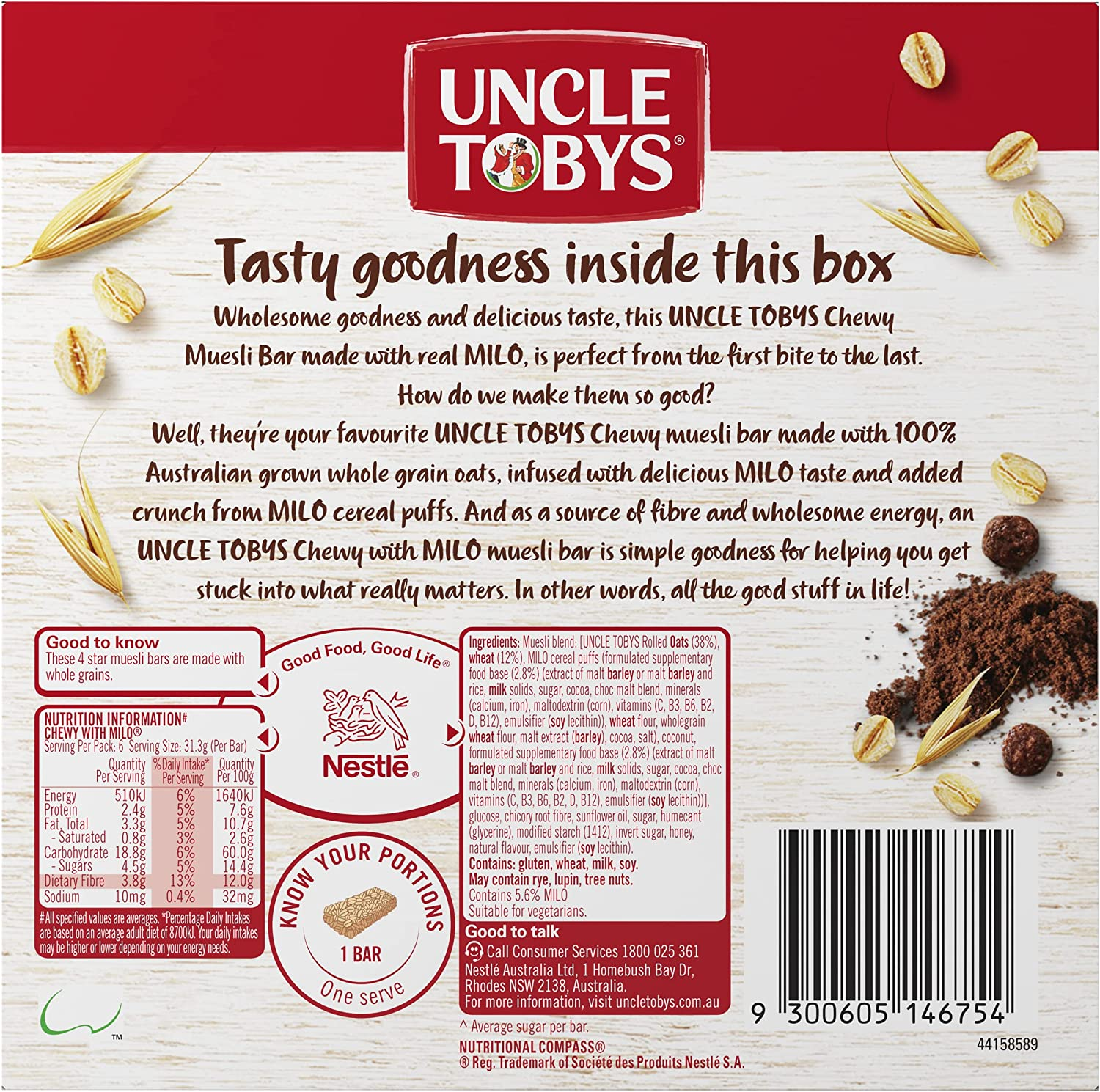 UNCLE TOBYS Chewy MILO Muesli Bar 10X6 Pack image number 4