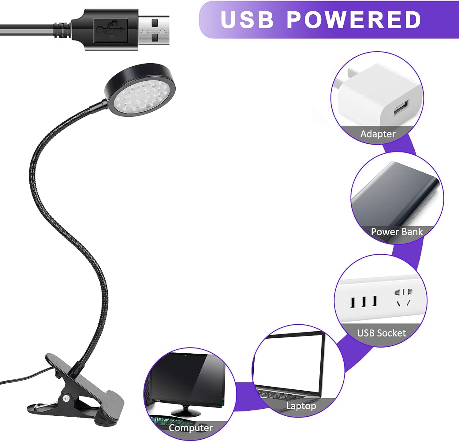 UV Black Light Curing Lamp - Gooseneck UV Light for Resin Curing, USB 1.5M 5W Black Lights with Clamp, Wavelength 395Nm, Bendable Blacklight with Clip Perfect for Nail Polish, UV Glue Curing image number 5
