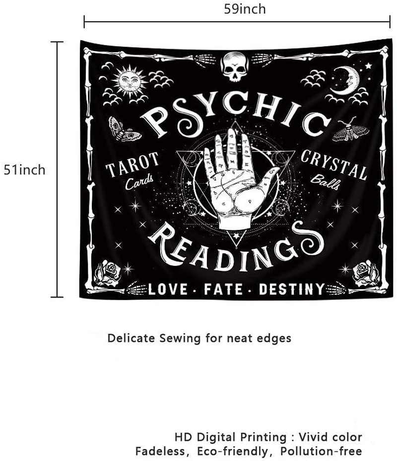 Homewelle Tarot Psychic Reading Hands Tapestry Goth Spooky Gothic Wall Art Decor 59Wx51L Inch Ouija Palm Palmistry Witch Unique Whimsy Cool Hippy Mysterious Whimsy Edgy Wall Hanging Room Fabric image number 1