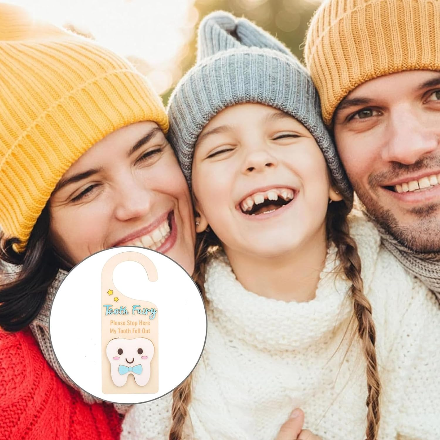 Tooth Fairy Door Hanger 3D Wooden Teeth Fairy Coin Holder, Magical Keepsake Box for Kids Room Decoration, Creative Gift Encourages Tooth Fairy Tradition (Blue) image number 3