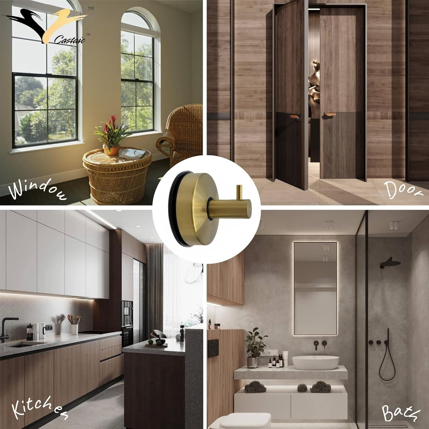 Castaic 2 Pacs Stainless Steel Suction Cup Hooks, Wall Mounted Hook for Loofah Towel, Bathroom Accessory Storage Vacuum No Drill (Gold) - Gold image number 3