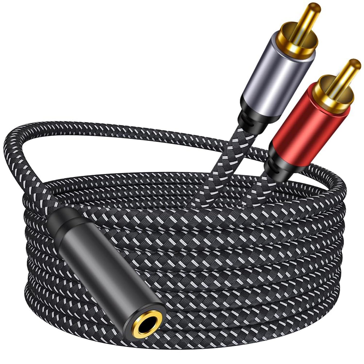 3.5Mm AUX Female to 2 RCA Male Cable: 0.3M Braided Double Layer Shielded Zinc Alloy Stereo Audio Y Cable Splitter Adapter Compatible for Tv,Smartphones, MP3, Tablets, Speakers,Home Theater image number 5