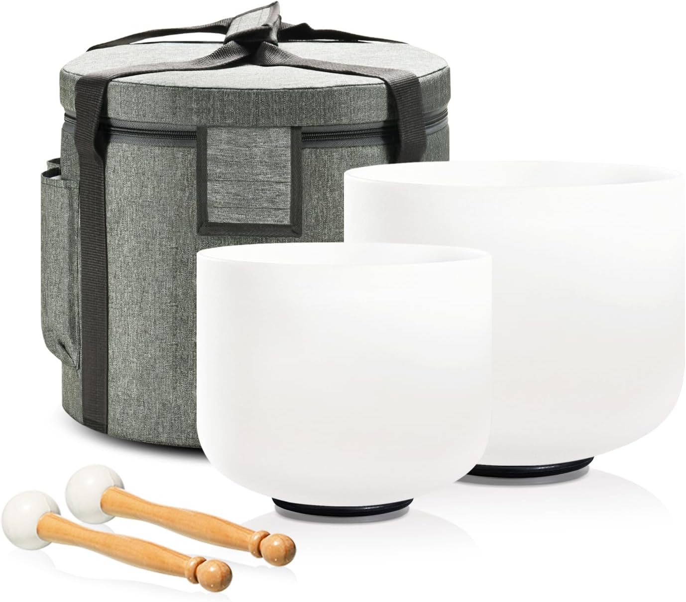 Lycrystal Couple of 2 PCS Crystal Singing Bowl Set, 8'' F Note Heart Chakra and 10'' C Note Root Chakra, Sound Bowl Meditation Set for Healing with Carry Case Bag., White, (FBA-8F10C) image number 5