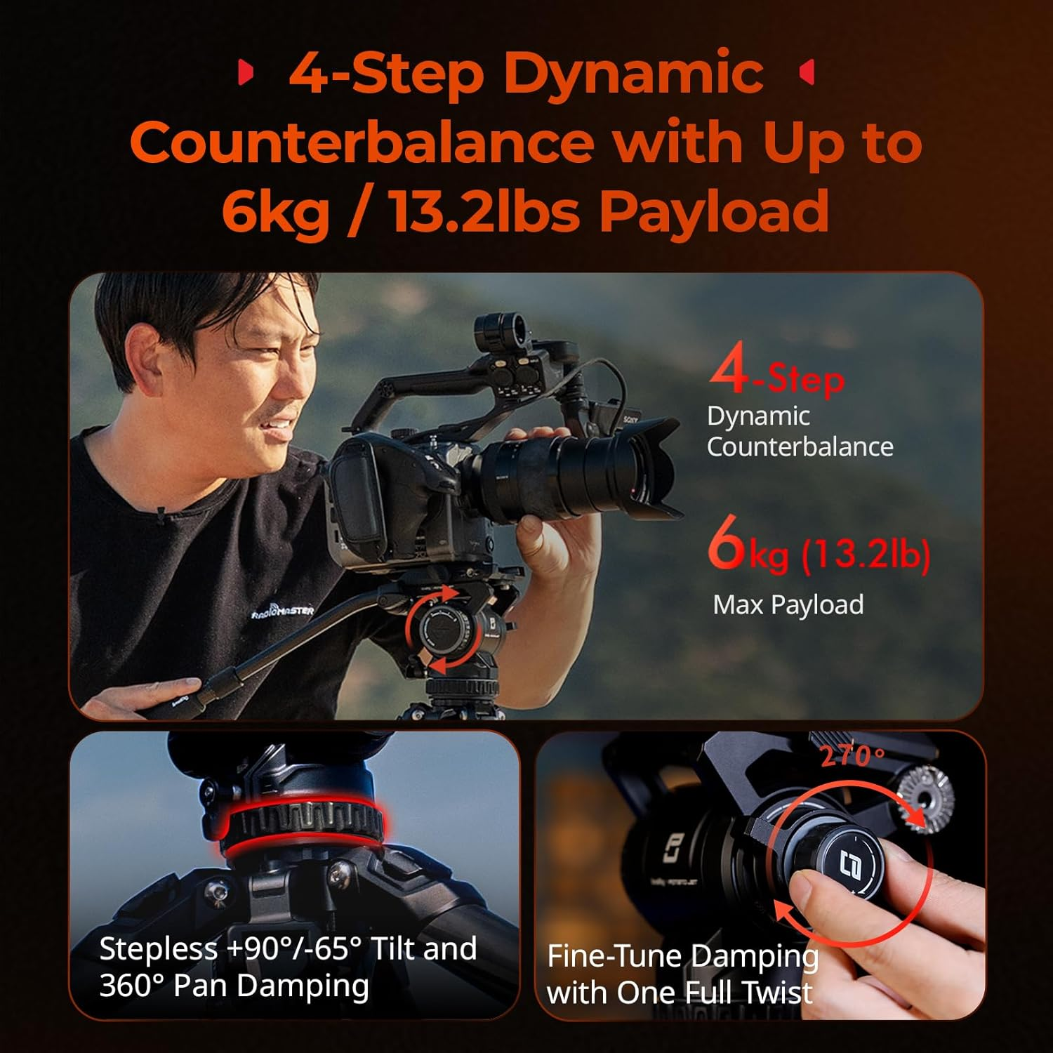 Smallrig X Potato Jet Tribex II Hydraulic Carbon Fiber Tripod, Fast Extend Camera Video Tripod with 4-Step Counterbalance Fluid Head image number 4