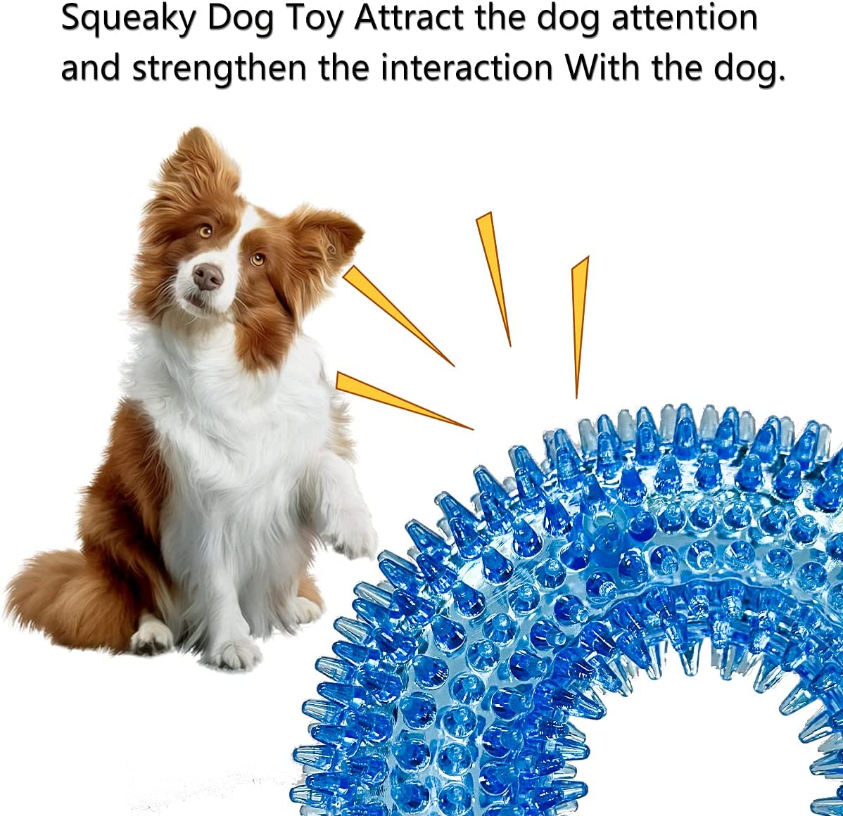 Durable Dog Squeaky Chew Toys for Aggressive Chewers Dental Teething Cleaning (Non-Toxic Soft Natural Rubber), Cute Crystal Ring Design 3.9 Inches (Blue)