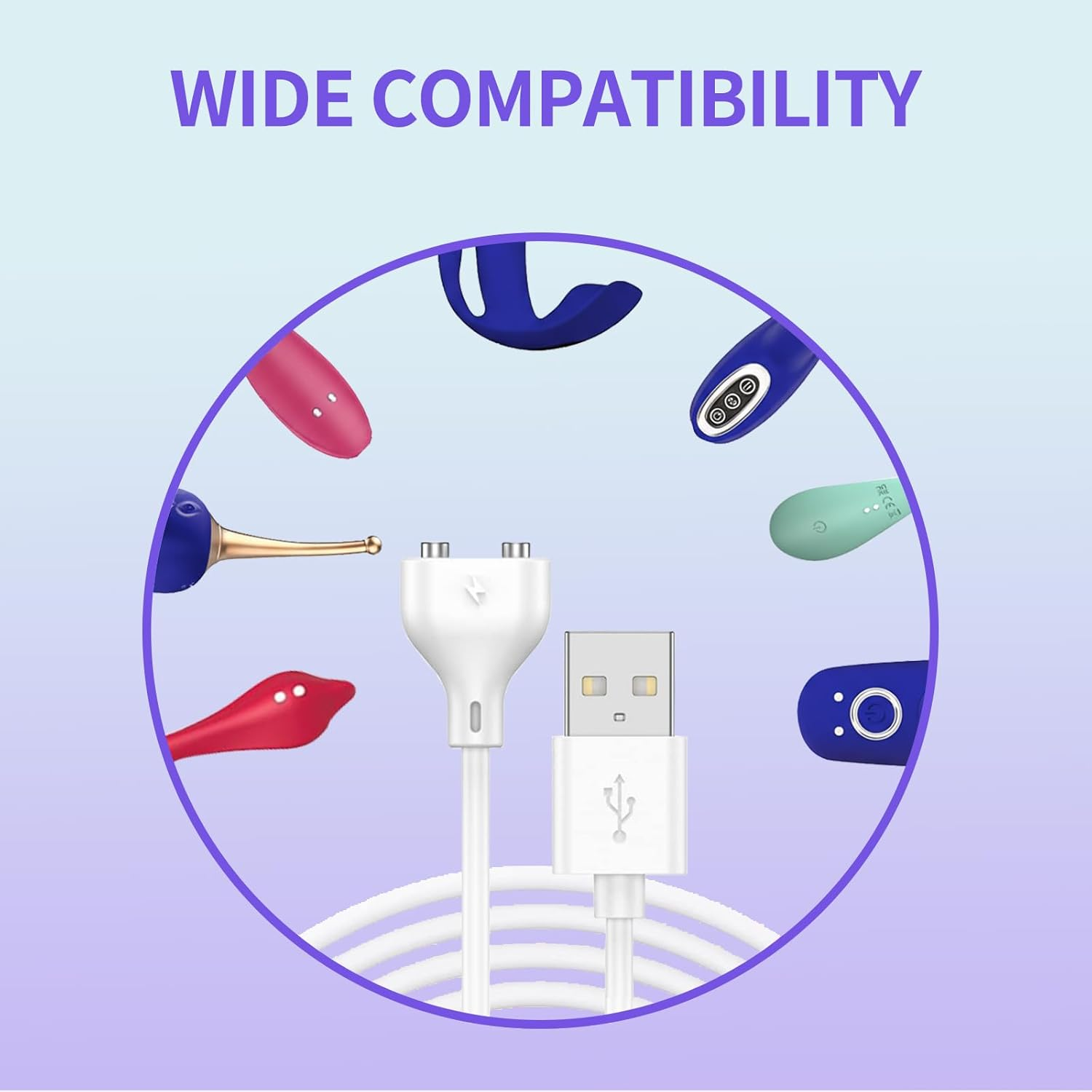 ONBPIY Vibrator Charger Magnetic USB Charging Cable 10MM 0.39 Inch Pitch Replacement Power Cord for Personal Massagers Facial Cleanser Electric Toothbrush Flashlight 31.4 Inch Long