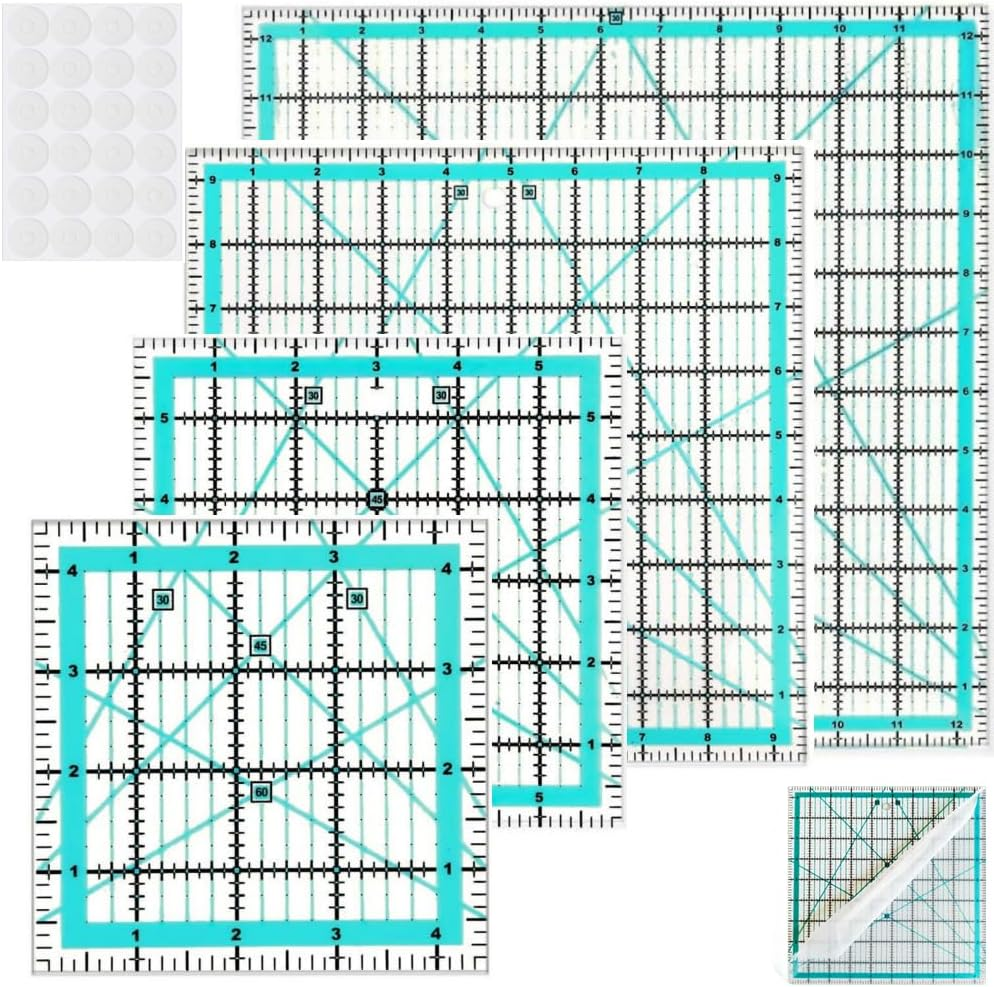 Quilting Rulers,Quilting Templates Square Ruler (4.5", 6", 9.5", 12.5"),Quilting Rulers Acrylic Rulers Fabric Cutting Ruler for Quilting and Sewing image number 2