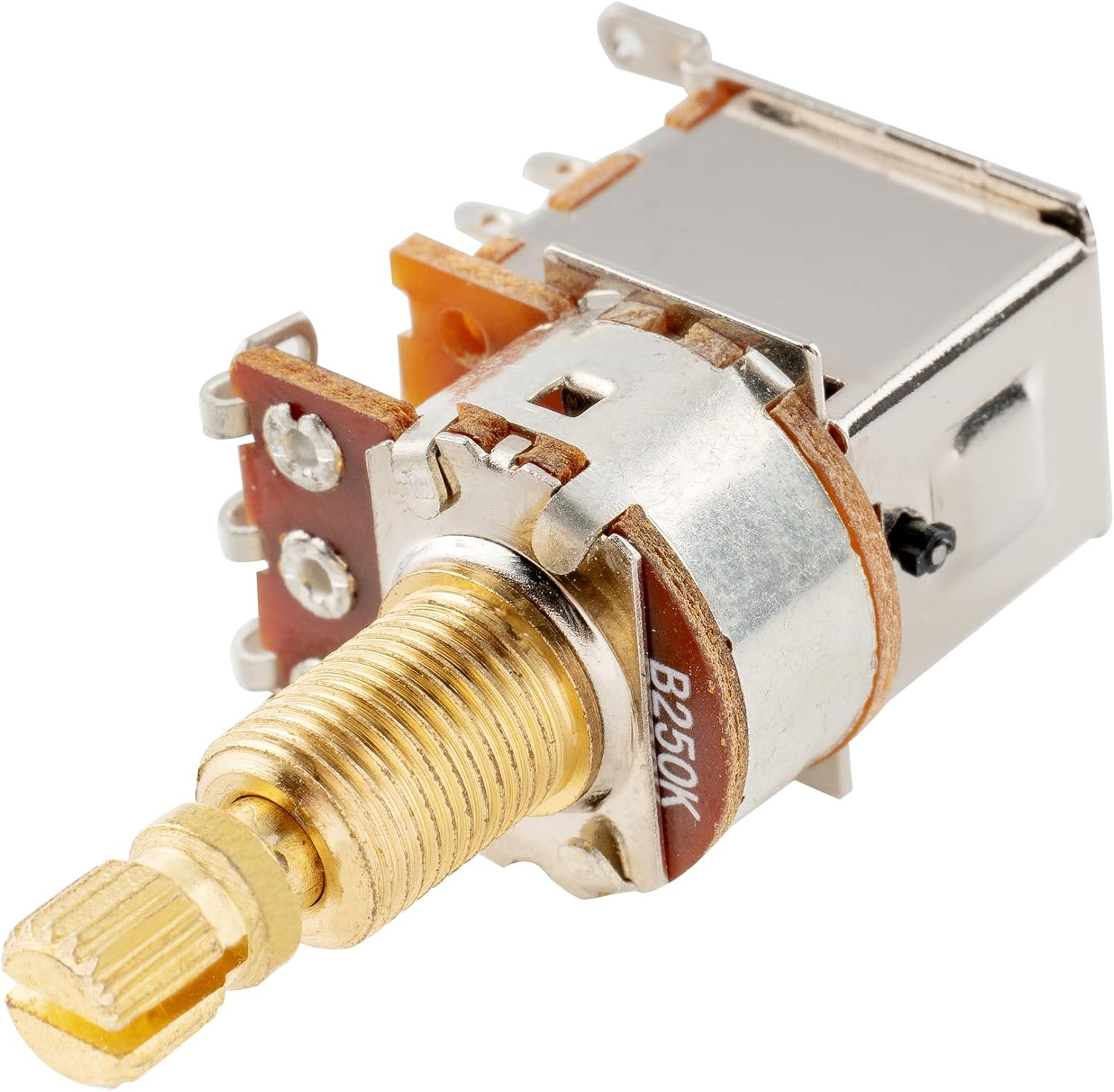 Musiclily Pro B250K Full Brass Metric Coarse 18-Spline Split Shaft Pots Push/Push Linear Taper Potentiometers for Electric Guitar Bass (Set of 2) image number 6