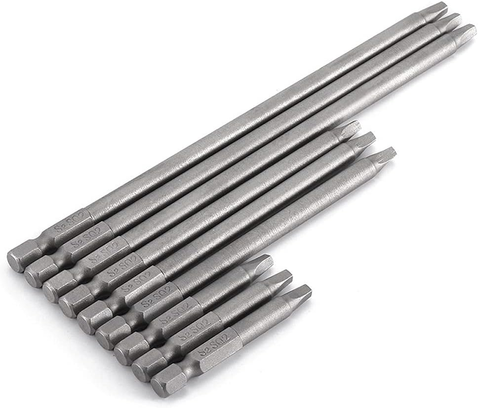 Saipe Set of 9 Pieces Magnetic SQ2 Square Head Screwdriver Bits 1/4 Inch Hex Shank Square Drive Bit Security Electric Screw Driver Drill Bit for Electric Hand Screwdrivers, 50/100/150Mm Length image number 1