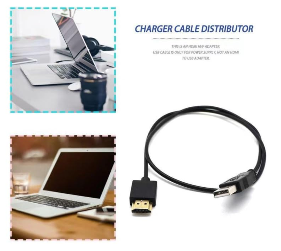 Liyquint USB to HDMI Cable 0.5M, USB 2.0 to HDMI Male Adapter with External Power Supply for Laptop, PC, Smart TV, Monitor, Projector & More HD Display Devices (Black) image number 1