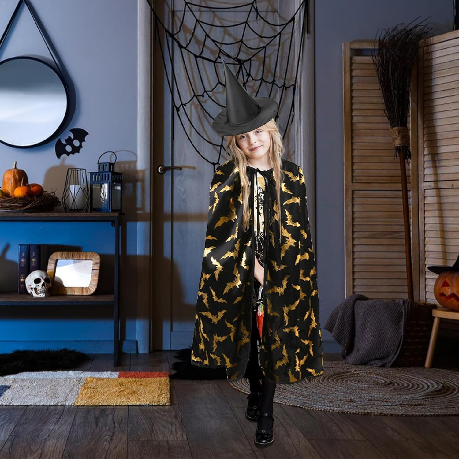 Kids Witch Costume,3X Set Halloween Witch Cape Kids - Exquisite Print Children Tie-Up Clothes for Daily Role-Playing - Ca030 image number 3