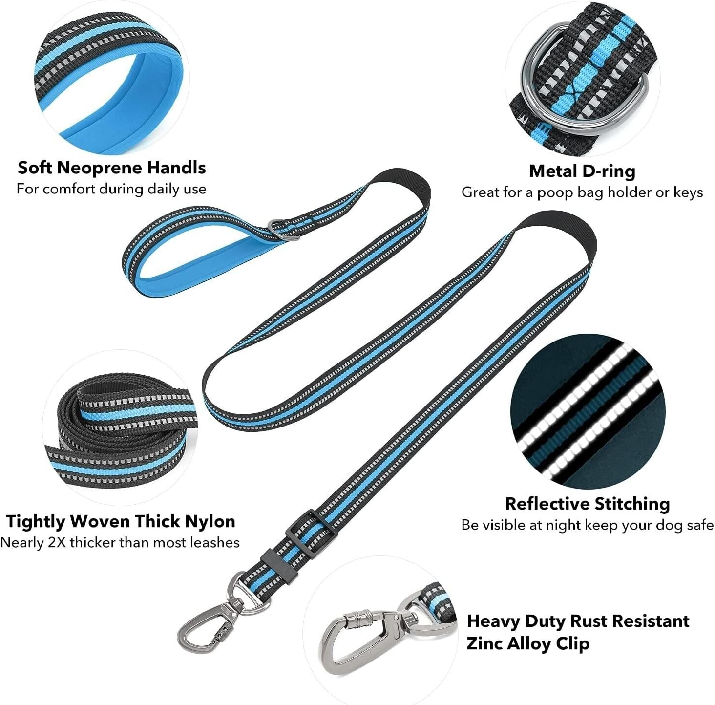 EZONEDEAL Strong Dog Leashes for Large Dogs Heavy Duty - Nylon Reflective Dog Lead Puppy Leash - Dog Training Leash Fit for All Type Dog Leads for Walking Puppy Training (Large, Green) image number 2