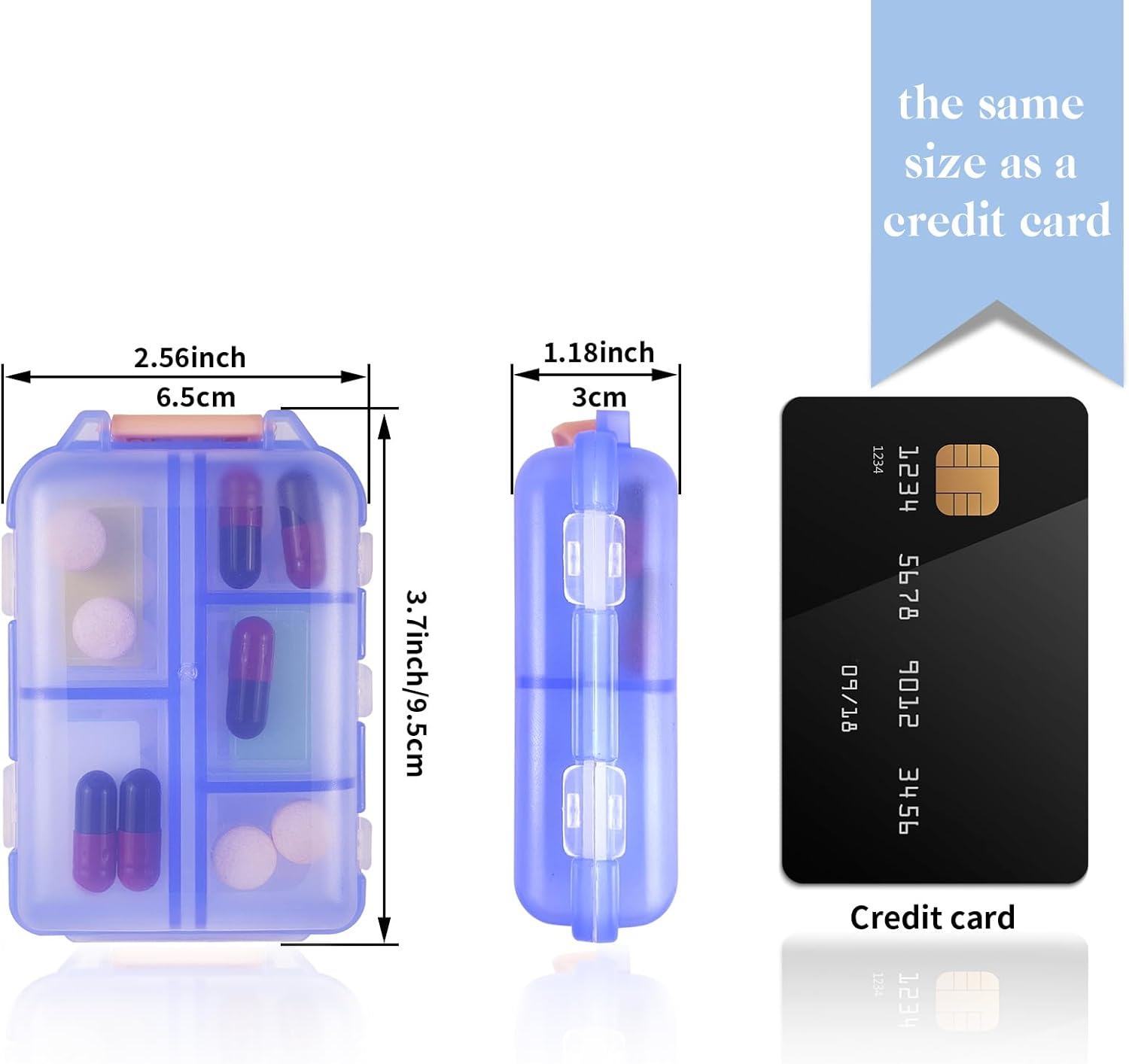 4 Pack Travel Pill Organizer, Small 10 Grid Compartments Pocket Pharmacy,Portable Medicine Container Case,Mini Daily Weekly 7 Day Medication Organizer image number 3