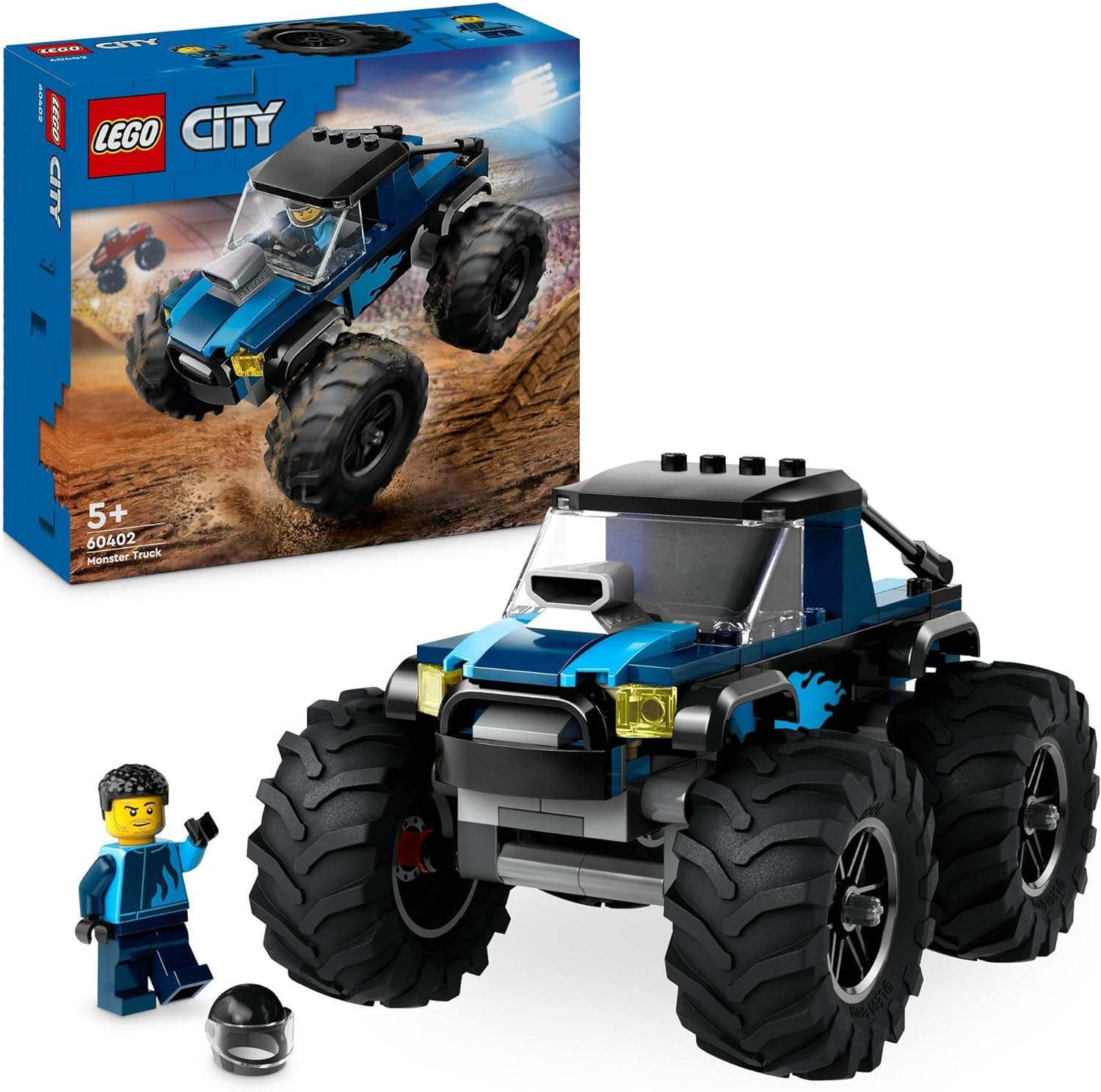 LEGO City Blue Monster Truck Toy for 5+ Year Old Boys & Girls, Vehicle Building Set with a Mini Monster Truck and a Driver Minifigure, Kids' Toys for Independent Play 60402 image number 3