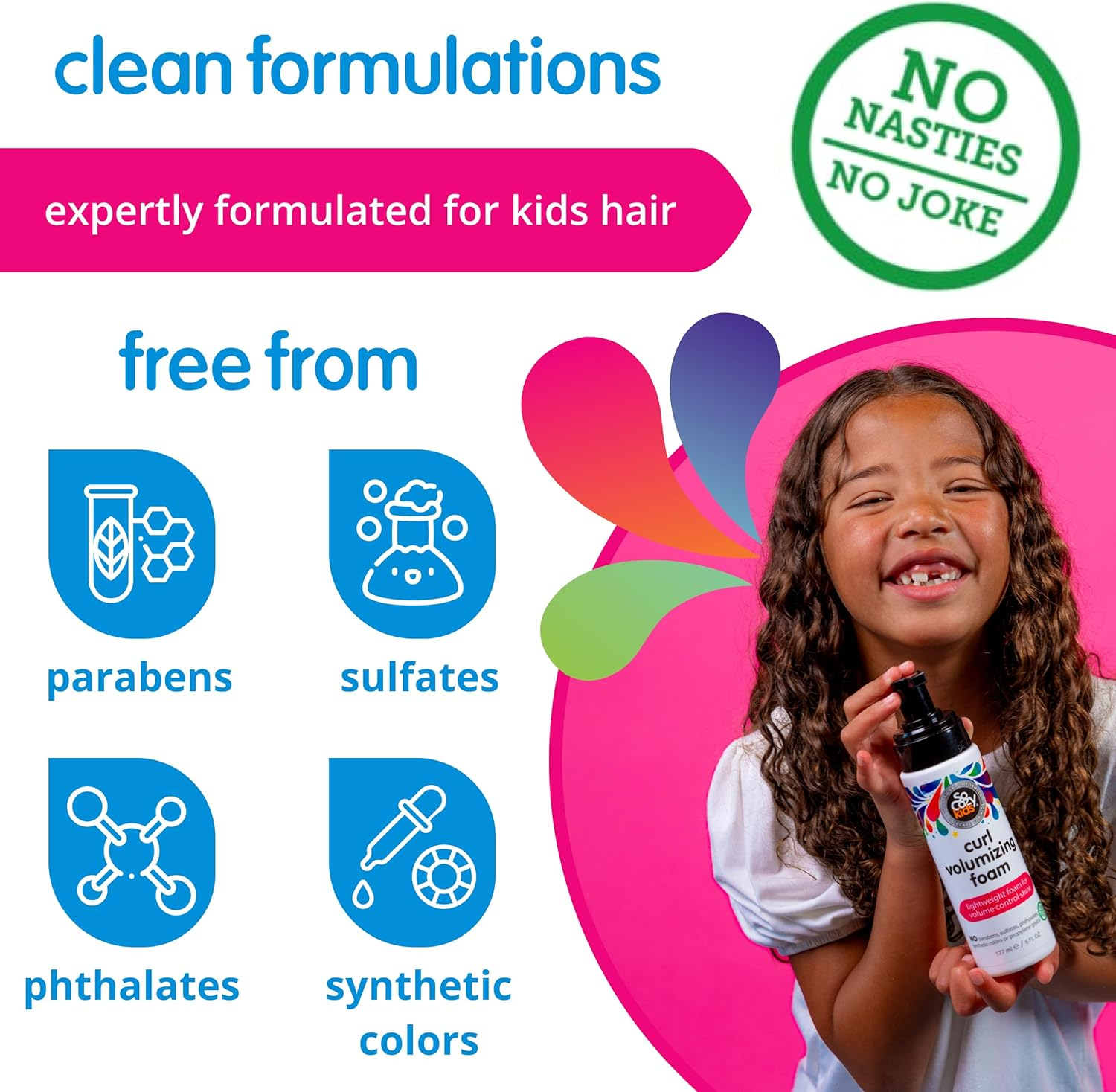 Socozy Hair Mousse for Kids, Curl Volumizing Foam Mousse for Curly Hair (6 Fl Oz) Enhances Shine & Volume, Gentle Formula with Panthenol, Hydrolyzed Proteins & Keratin, Paraben & Sulfate-Free image number 2