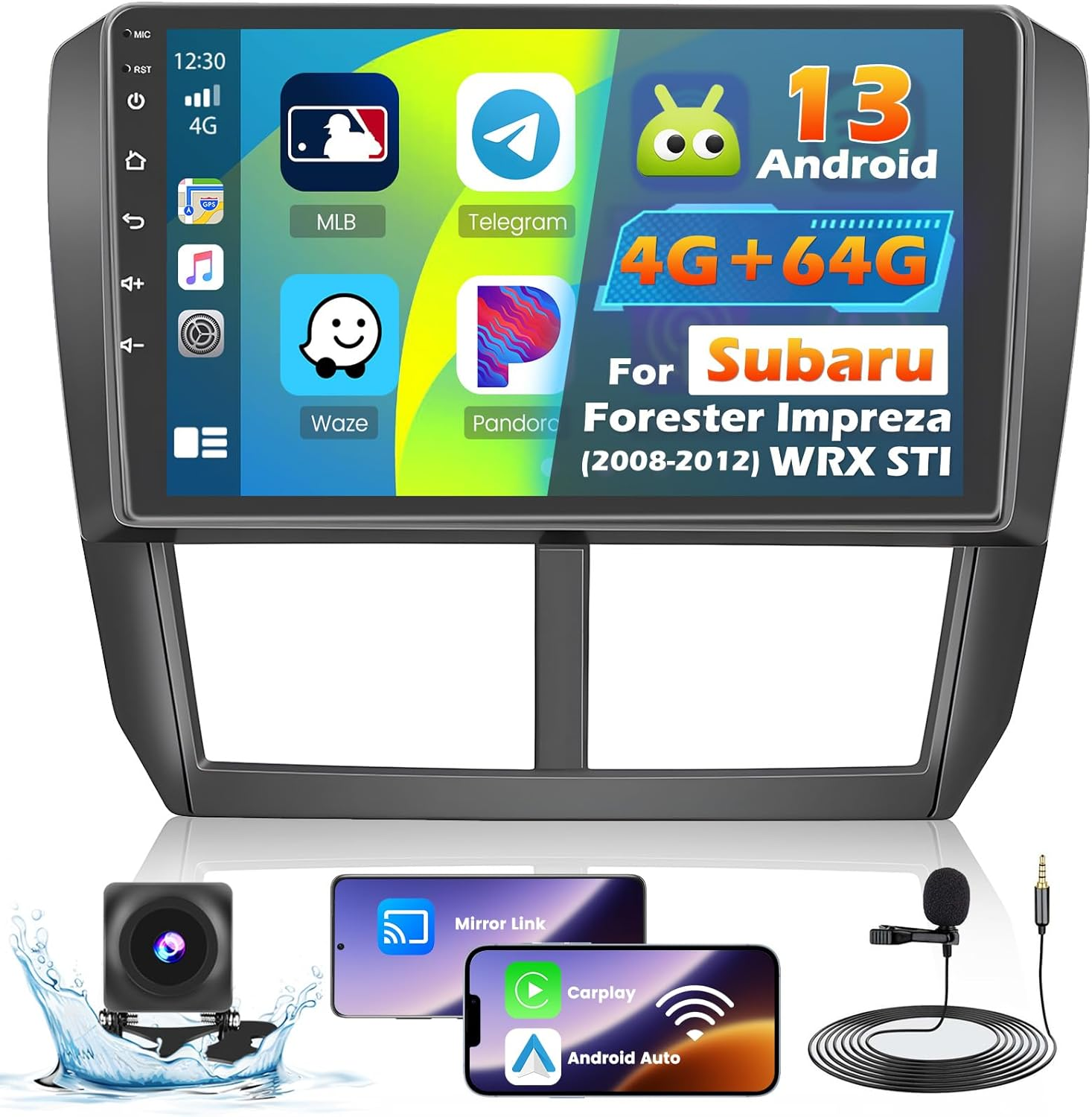Roinvou 4+64G Android Carplay Stereo for Subaru Forester Impreza WRX STI 2008-2012, 9" Touch Screen Carplay Android Auto with 32EQ Bluetooth Wifi GPS Navigation Mirror Link 1280 * 720 Resolution image number 3