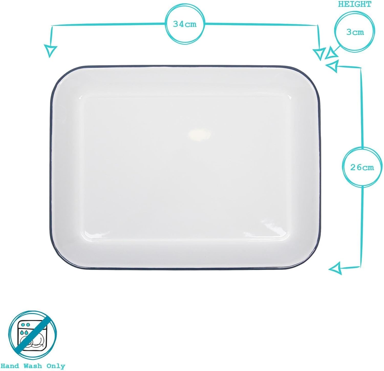 Argon Tableware Enamel Baking Tray - 34 X 26Cm - Green Rim - Lightweight Metal Rectangular Enamel Oven Tray Kitchen Bakeware Flat Cooking Pan for Roasting, Baking - White image number 5