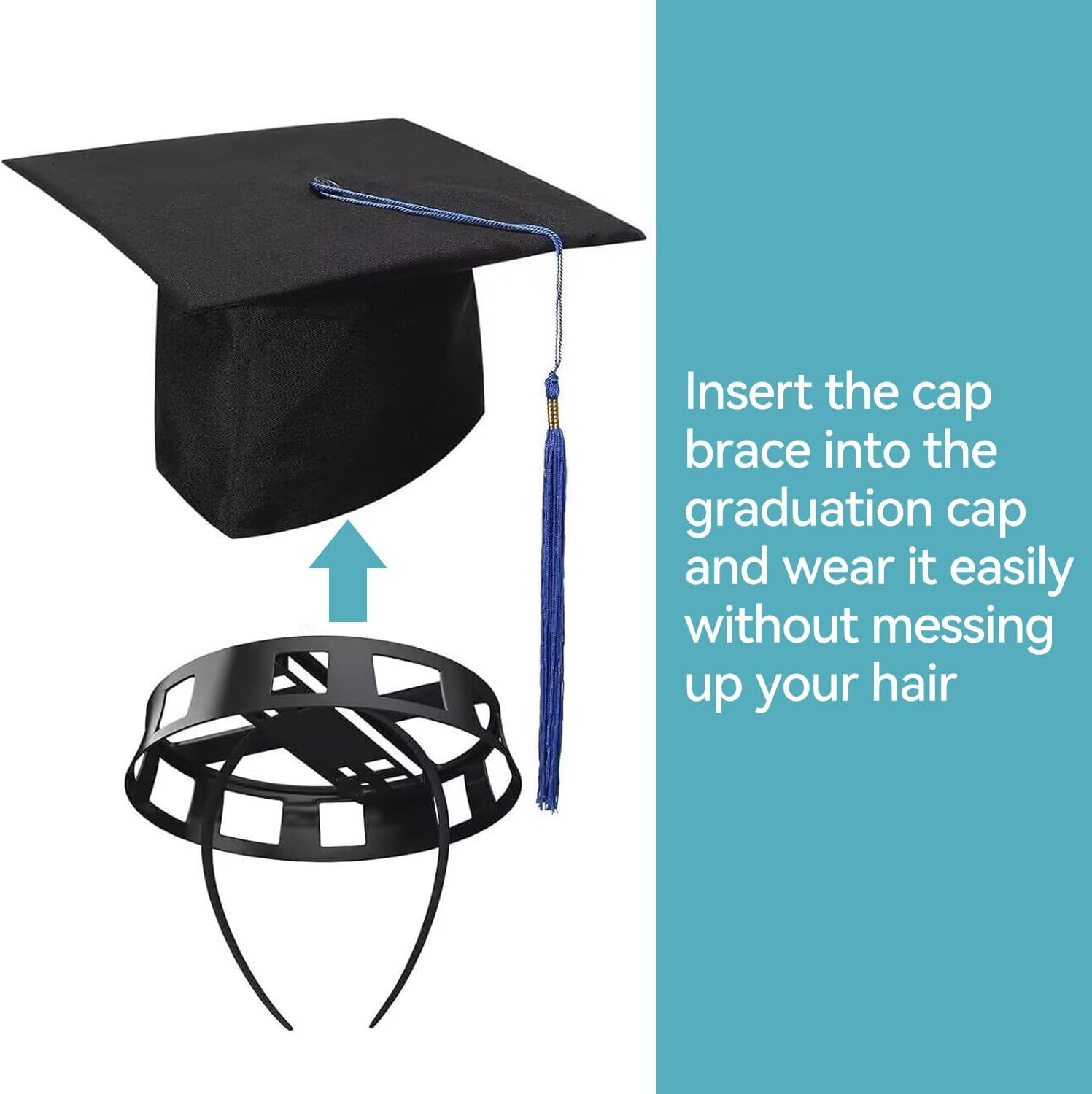 Graduation Cap Headband Grad Cap Headband Insert Secures Your Graduation Cap and Hairstyle Upgrade inside Graduation Cap Unisex Black image number 3